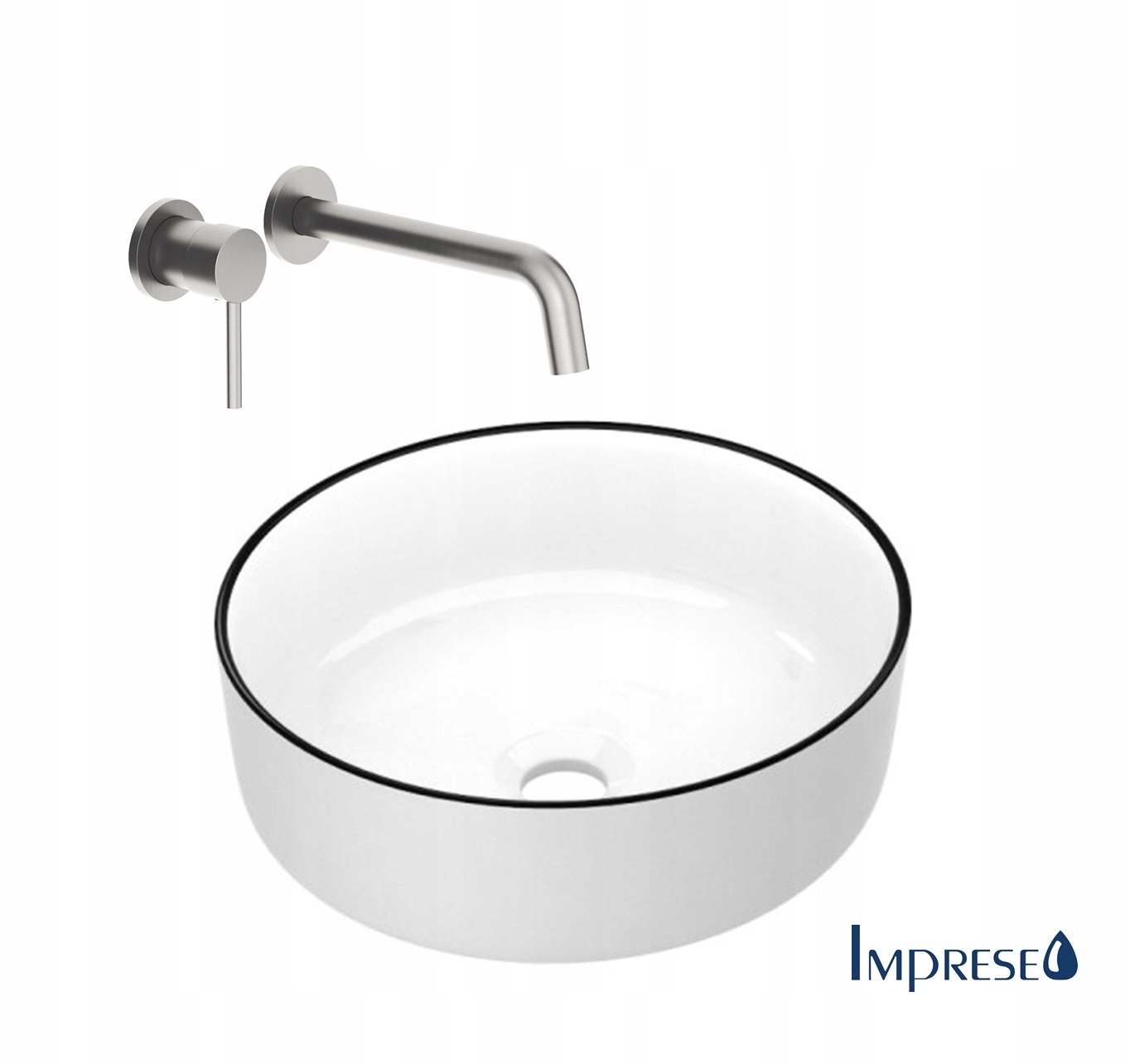 Okrúhla umývadlová doska Imprese biela Čierny Rant Podomietková Batéria