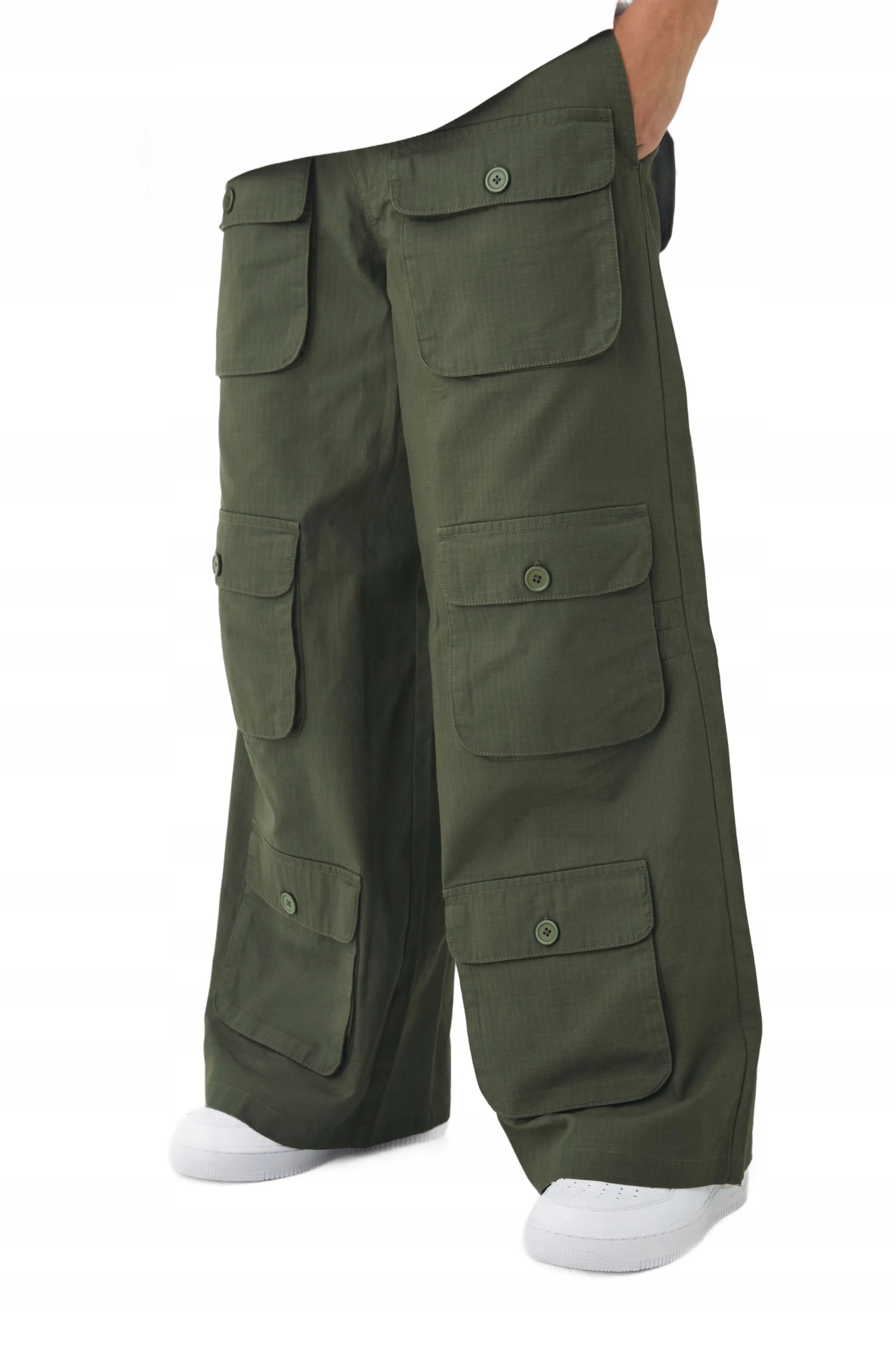 Boohooman Pánské Chino Kalhoty Kapsy Knoflíky Barva Zelená 32 Z3A