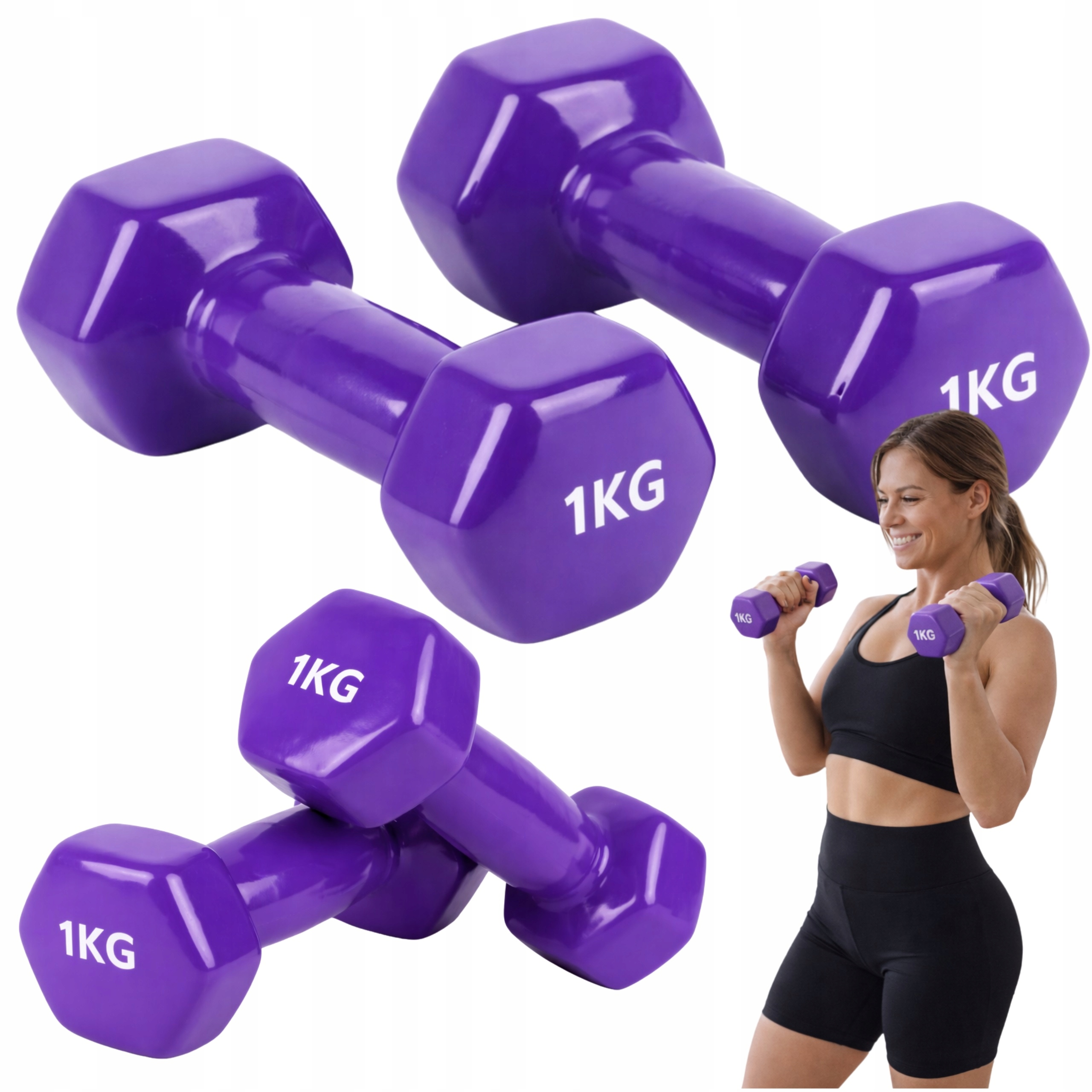 HANTLE ŻELIWNE CIĘŻARKI DO ĆWICZEŃ FITNESS FIOLETOWE 2X1KG MONTESSA