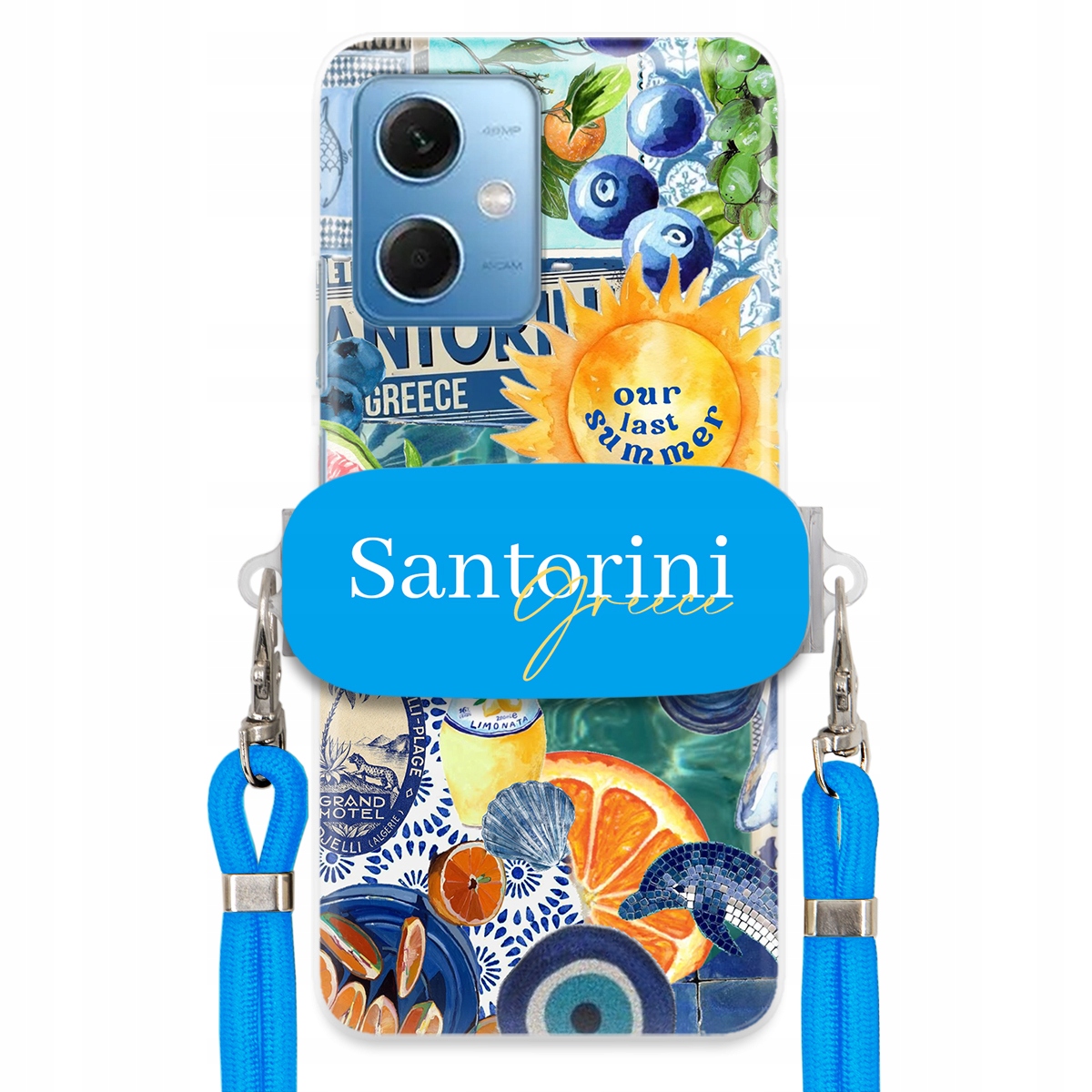 Puzdro pre Xiaomi Poco X5 Modré Crossbody vodítko držiak Santorini Greece