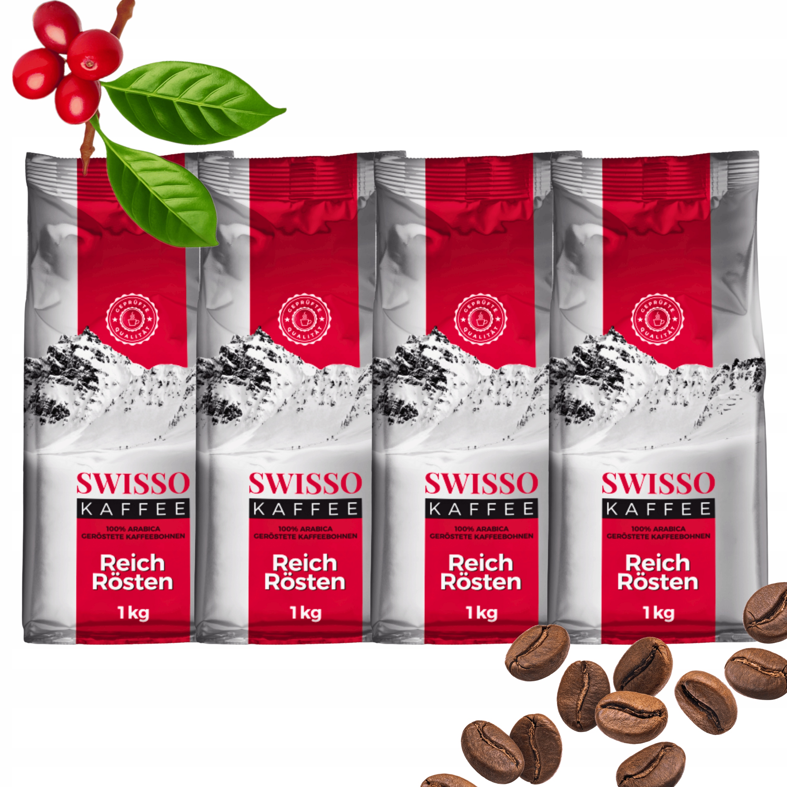 Levně Káva Zrnková 1 kg Arabica 100% čerstvě pražená Aromatická Swisso 4x1 kg