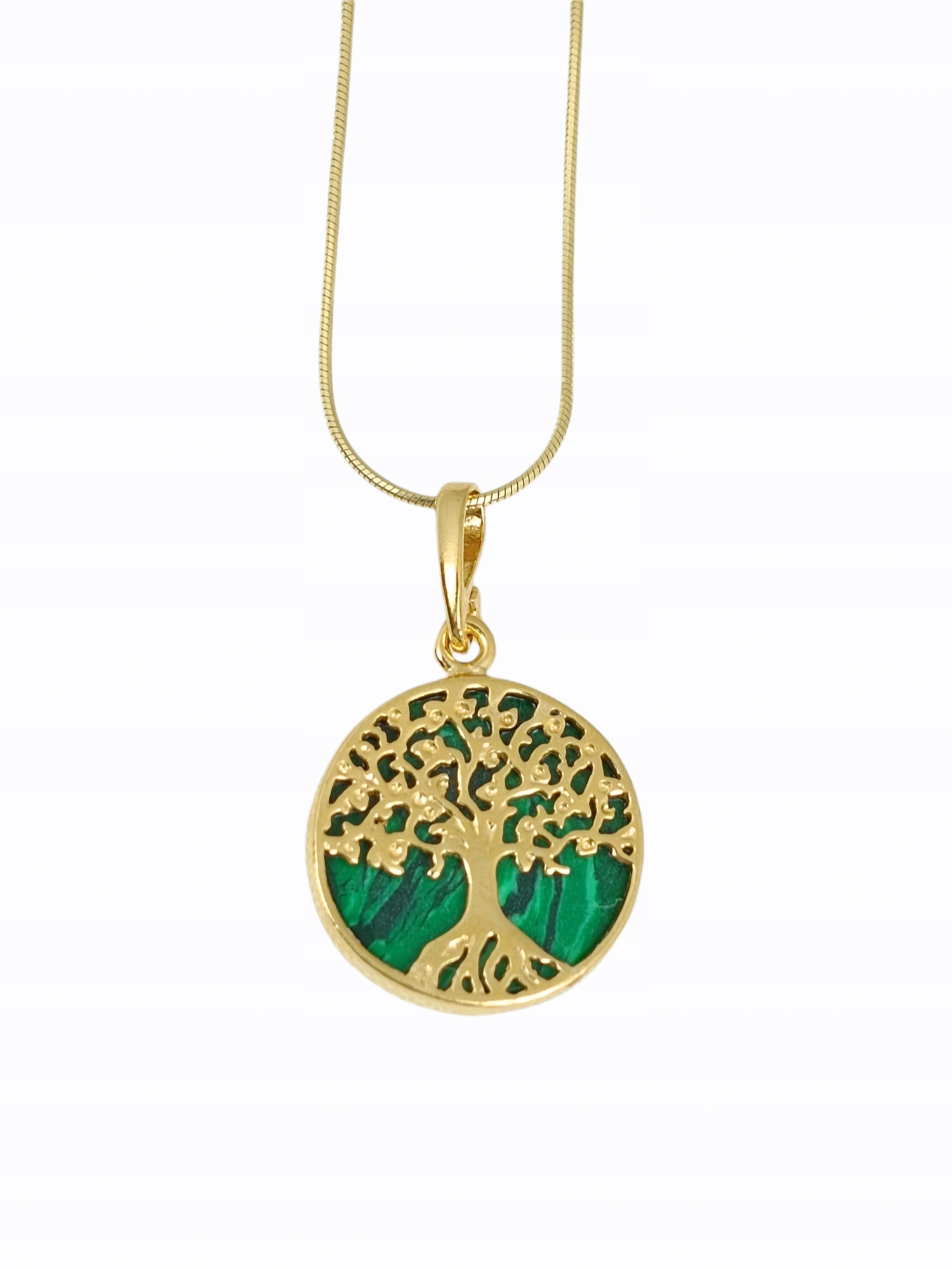 Zlatý Přívěsek Strom Života Malachit Stříbro Pozlacený