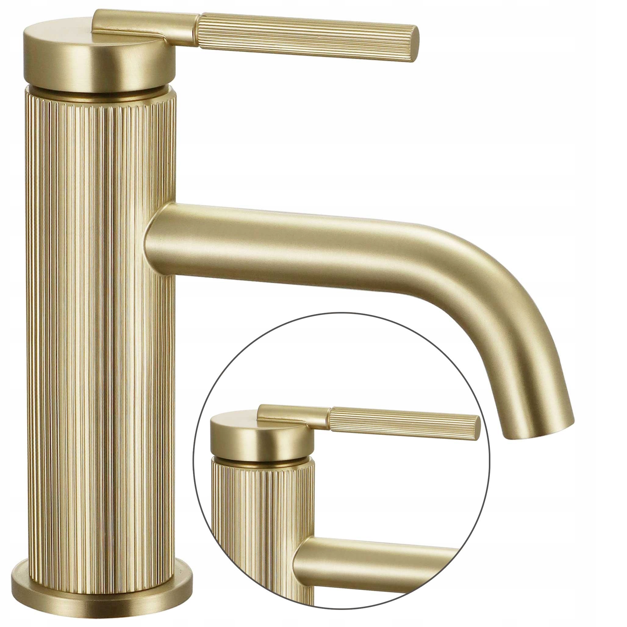 Nízká umyvadlová baterie Zlatá Rea Zlatá kartáčovaná pro umyvadlo