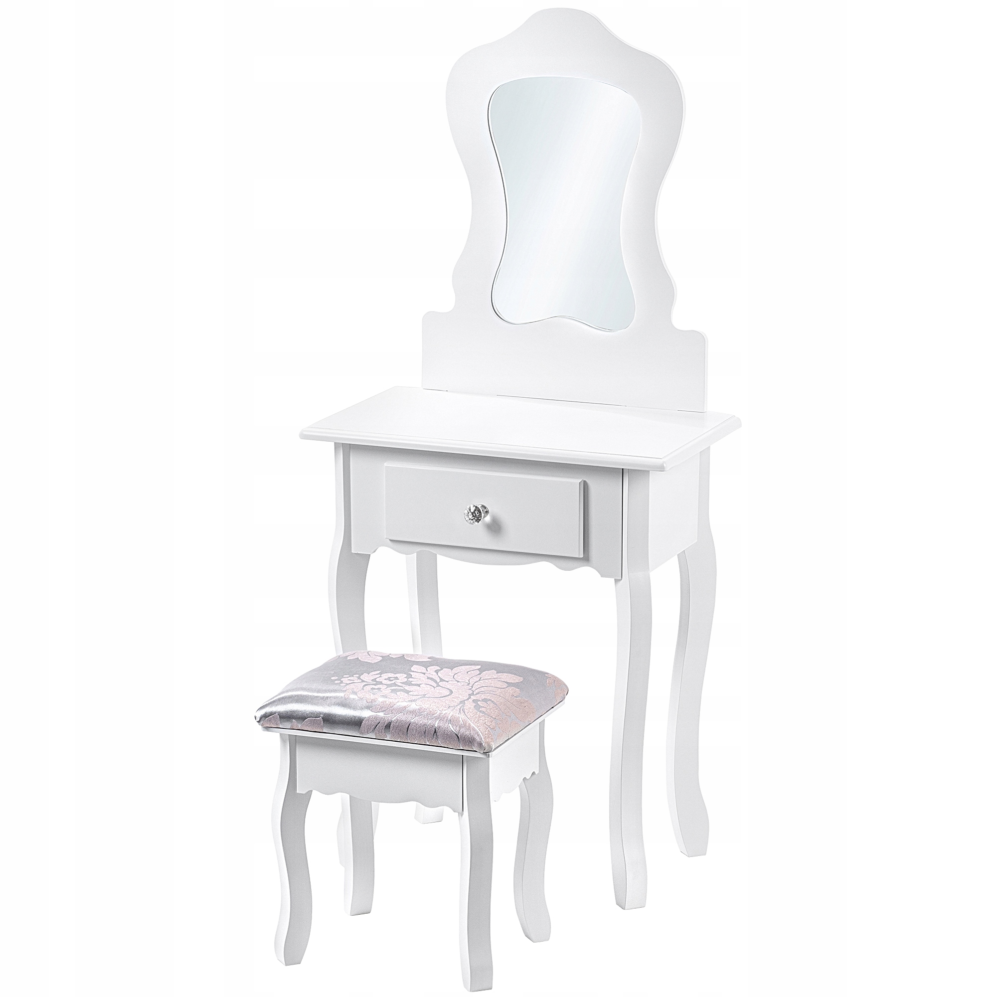 TOALETKA KOSMETYCZNA Z LUSTREM TABORETEM BIAŁA Wysokość mebla 111 cm