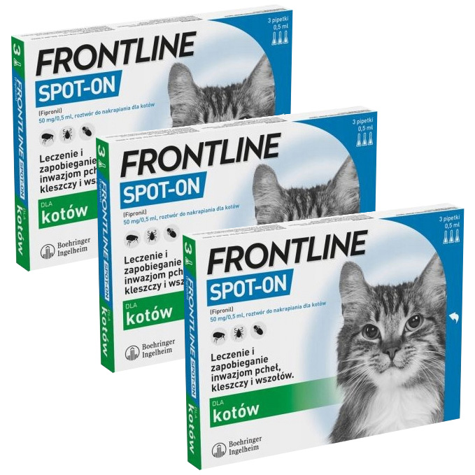 Frontline Spot-on Krople Na Pchły Kleszcze Dla Kotów 3 Pipetki 3 Opakowania