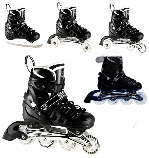 Łyżworolki 4w1 Nils Extreme NH10905 Czarne Led Rozm M 35-38 Wymienna Płoza