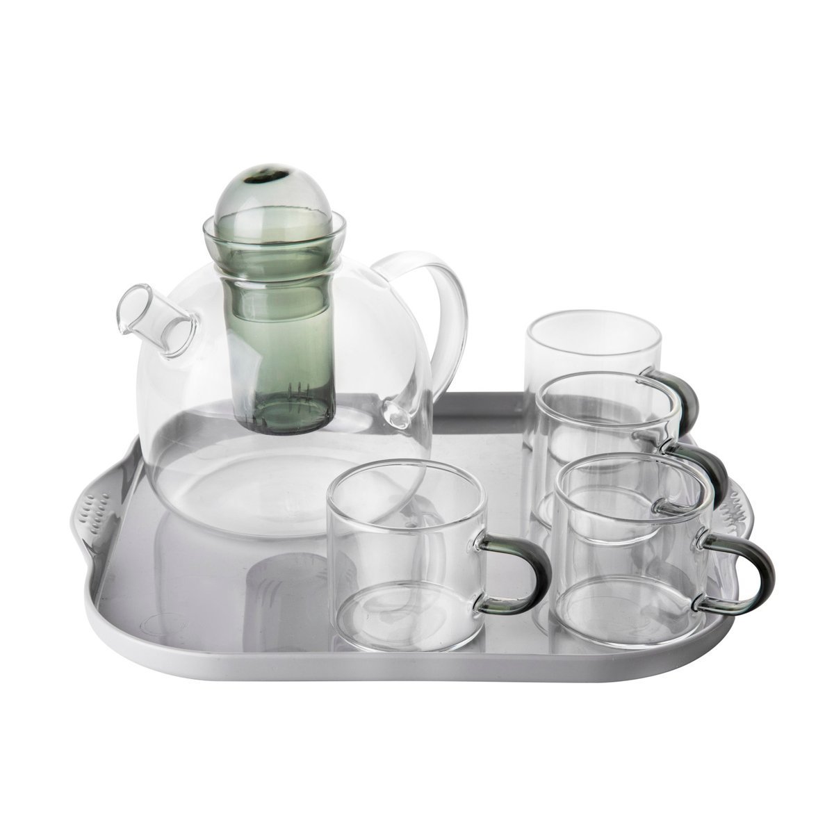 ZESTAW DO HERBATY 4 SZKLANKI+ DZBANEK 670ML+ TACA