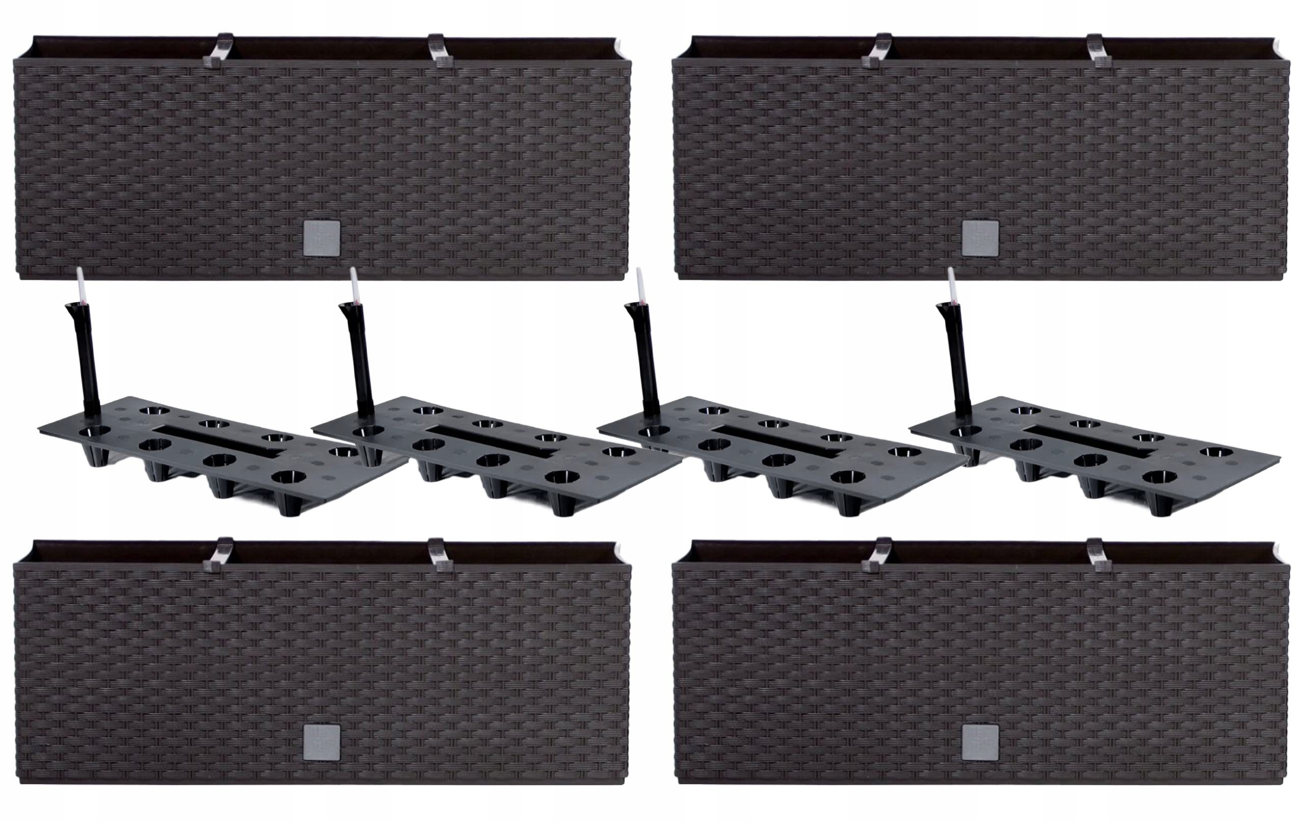 4X Květináč Truhlík Ratan Umbra Bronz Zavlažovací Systém