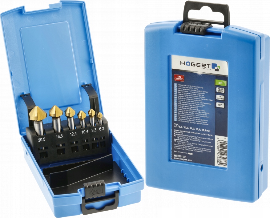 Hogert Pogłębiacz stożkowy fazownik zestaw 6,3-20,5 mm HSS-TiN 90 stopni