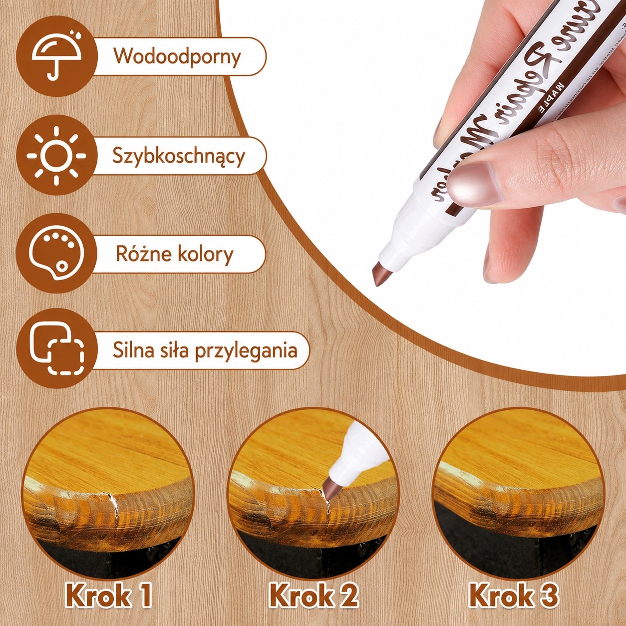 Medienos ir laminato remonto rinkinys su glaistu bei markeriais, 33 dalys – produkto nuotrauka 7