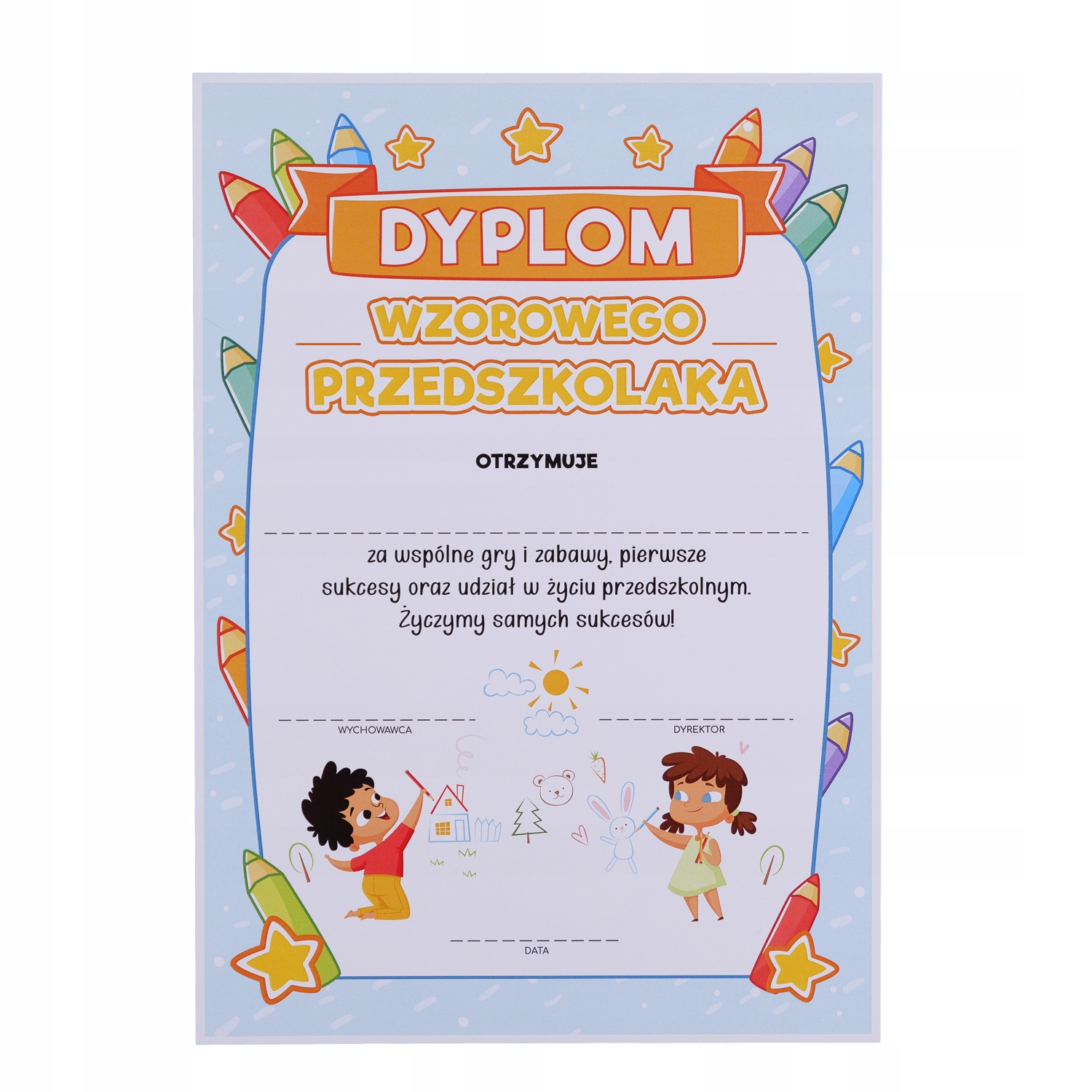 DYPLOM WZOROWEGO PRZEDSZKOLAKA - KREDKI - KONIEC ROKU (DUŻY A4) - LearnHow