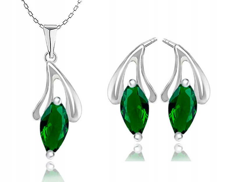 

Komplet Biżuterii Łezki Z Zielonymi Cyrkoniami 925