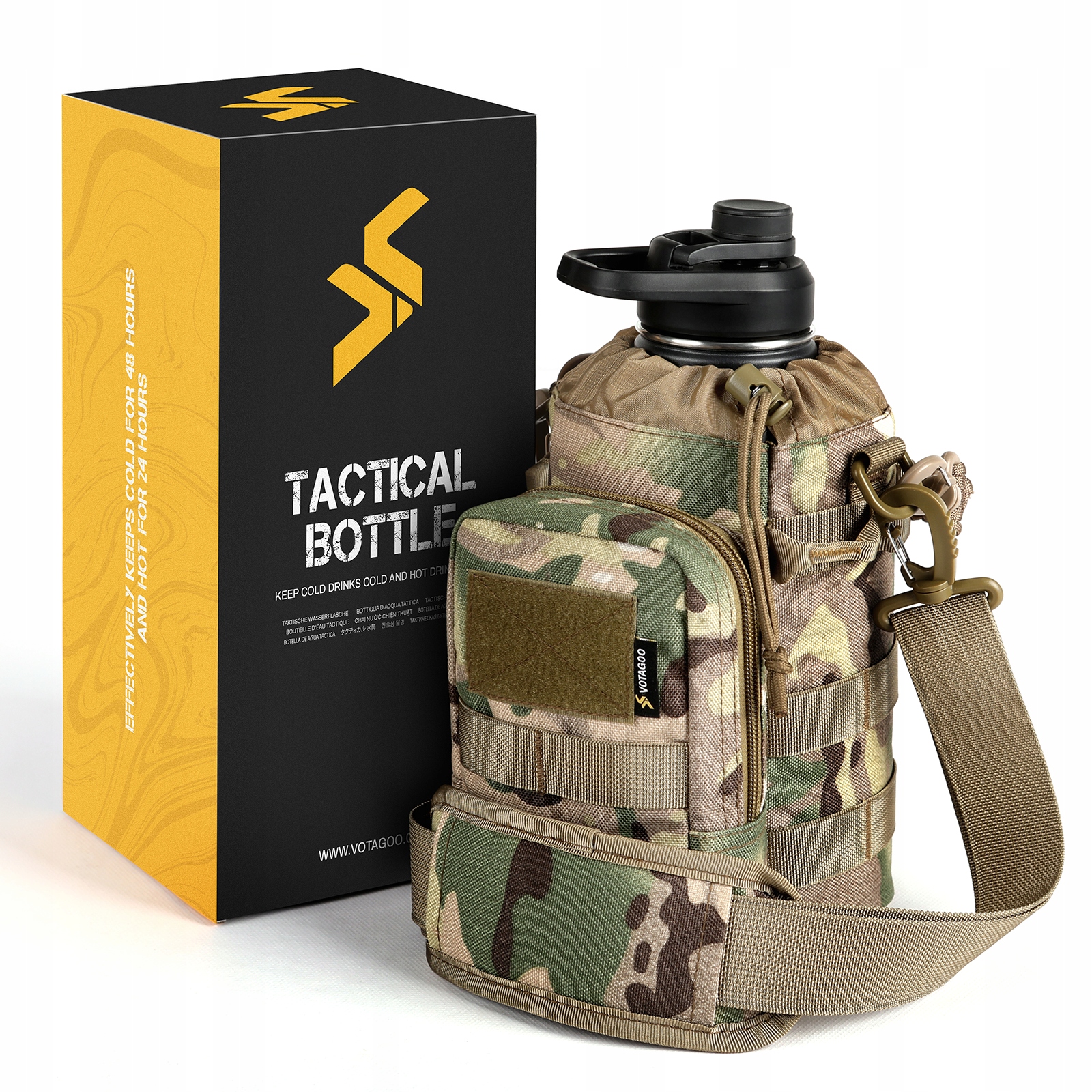 64oz Butelka Taktyczna Stalowa z Pokrowcem–Pół Galona na Kemping i Wędrówki