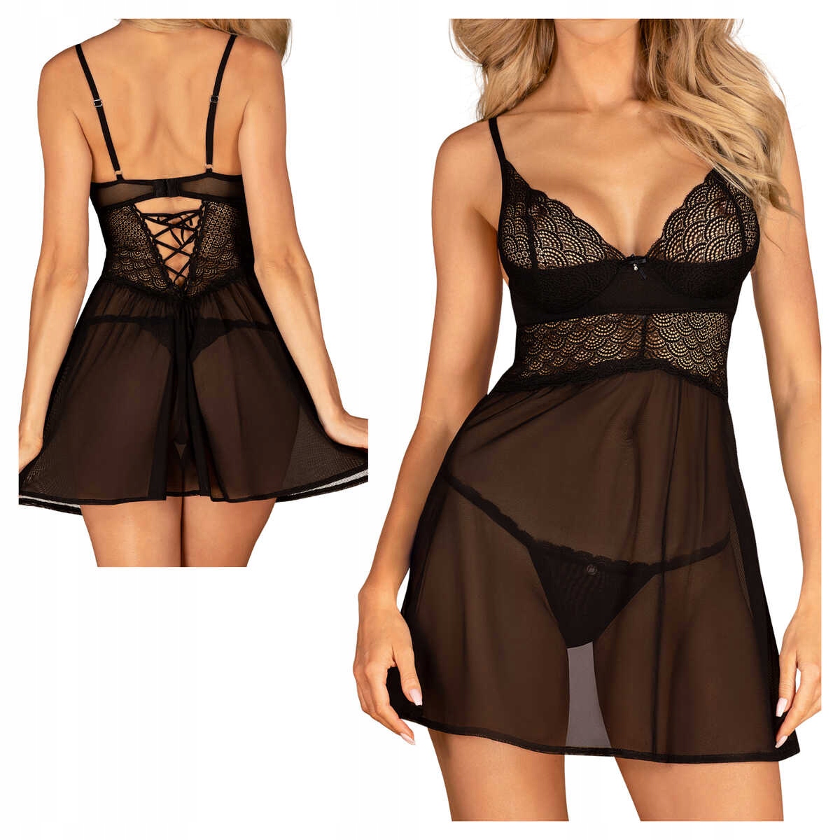 Obsessive Babydoll a tanga tričko tričko Chemeris černé M/L