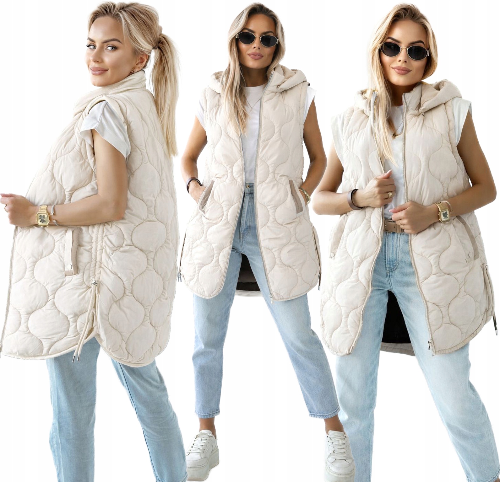 Dámská prošívaná Vesta Zateplovač Vesta s kapucí 54 Ayllen