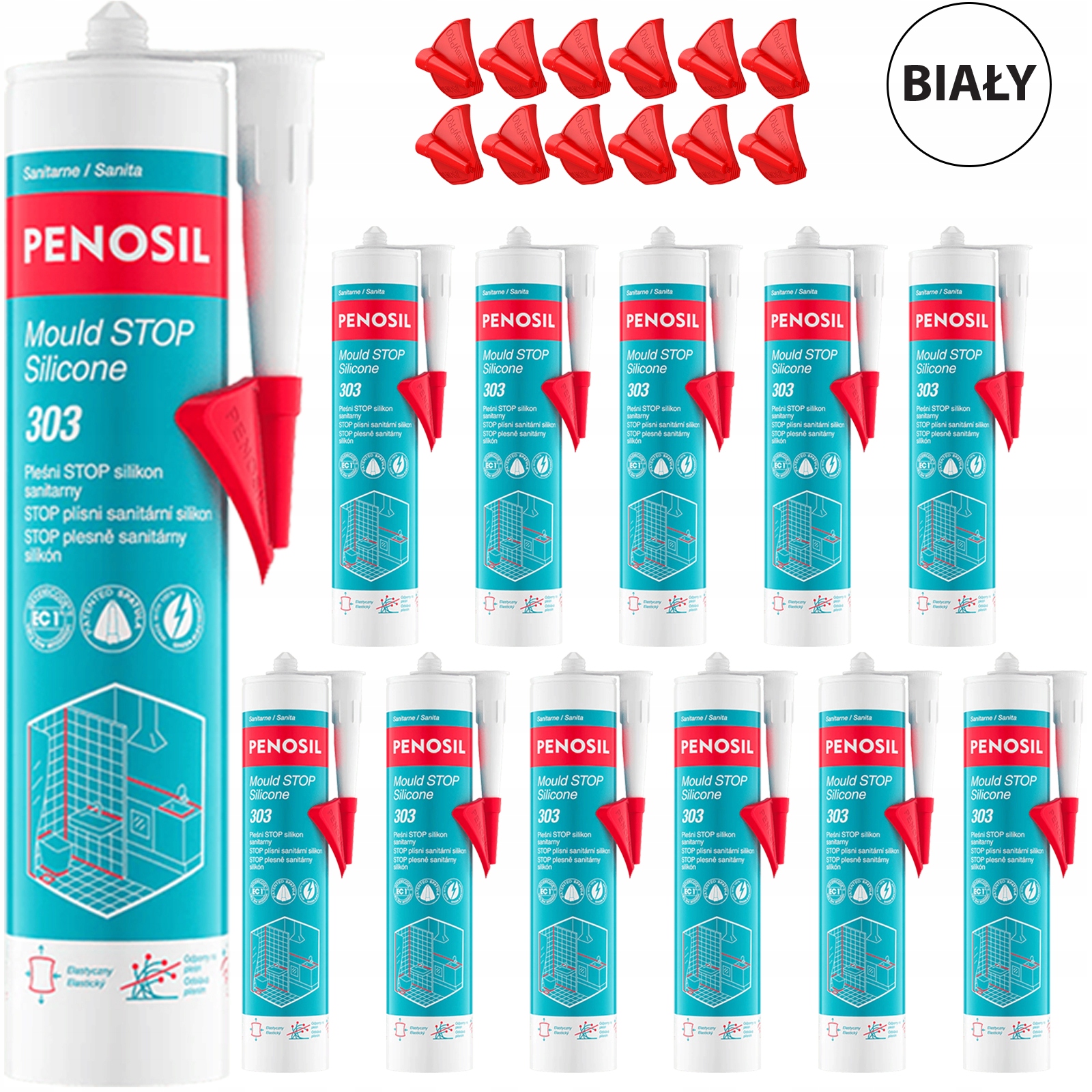 12 x Zliatina Plesne A Sanitárny silikón Penosil Biela Špachtľa na zvary