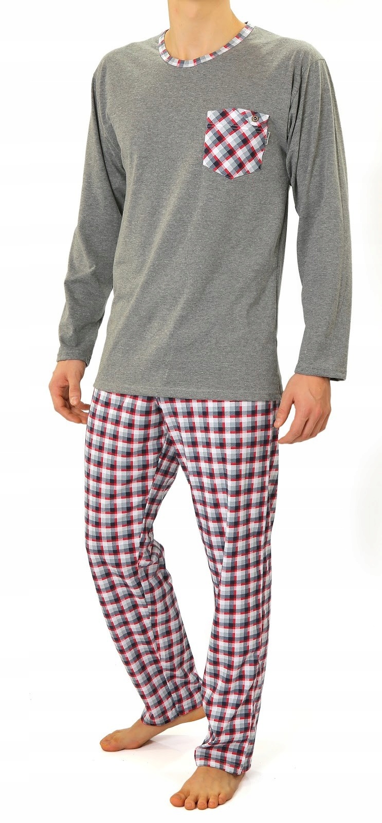 Pánské dlouhé bavlněné pyžamo šedo bordó kostkovaná barva 04 Bordo 3XL