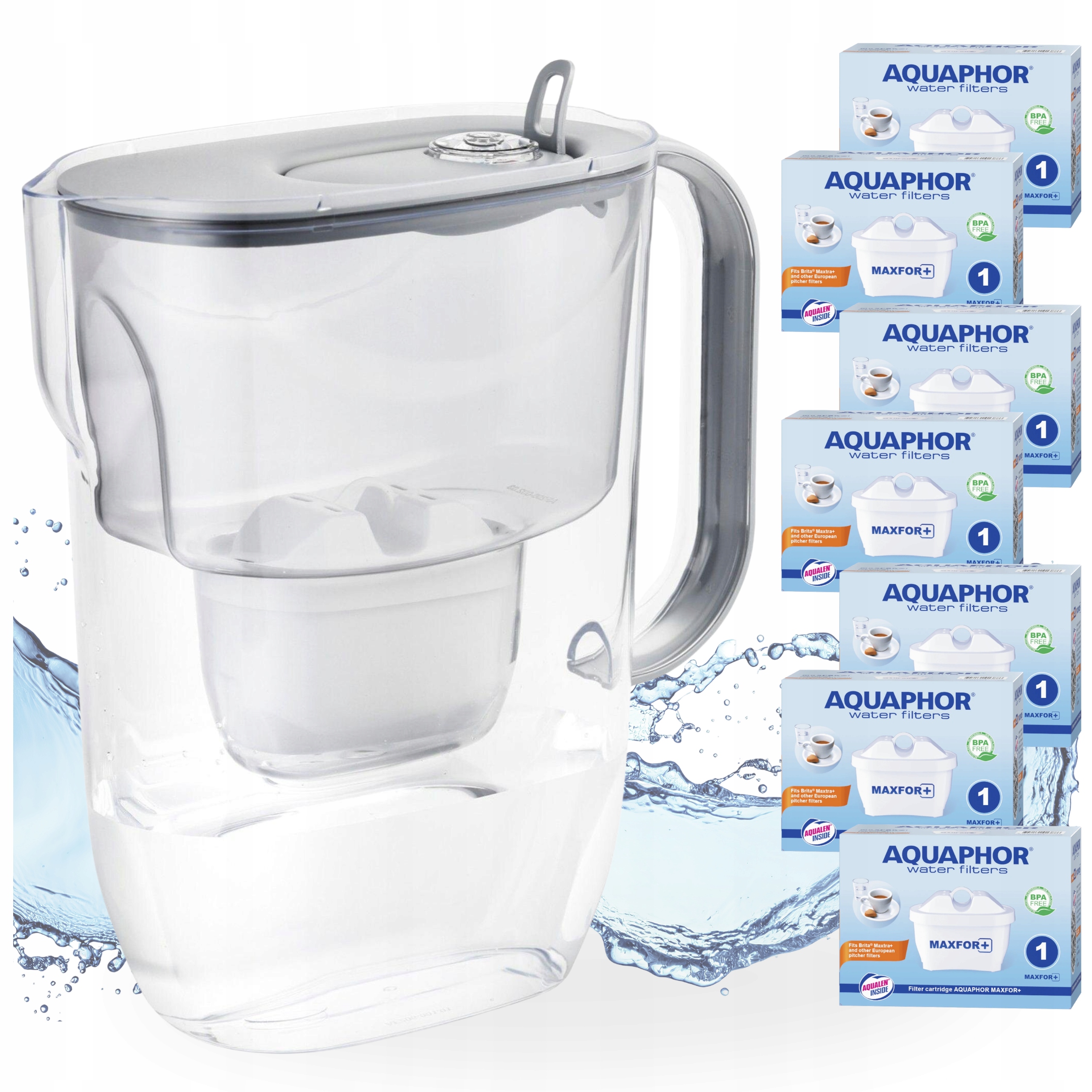 Filtrační konvice na vodu Aquaphor Fresh 3,2L Šedá se 7 vložkami Maxfor+