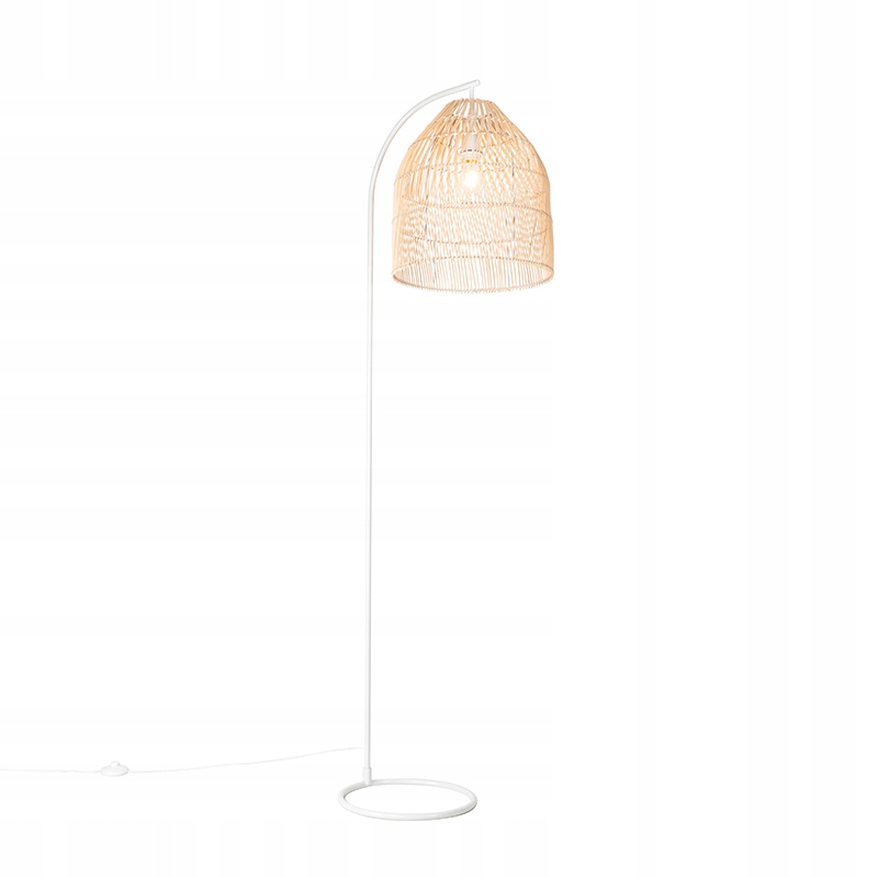 Lampa podłogowa rustykalna biała z rattanu Sam