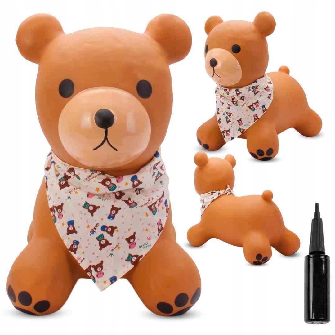 Skoczek gumowy dla dzieci TEDDY 52 cm brązowy z bandaną do skakania z pompk