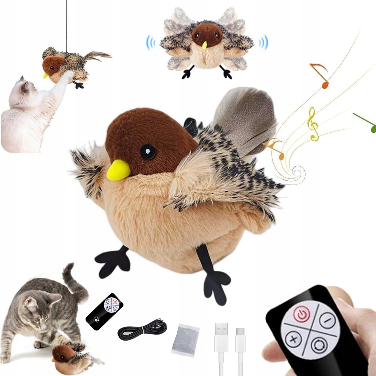 Levně Interaktivní hračka pro kočky – Létající pták se zvukem a kočičkou