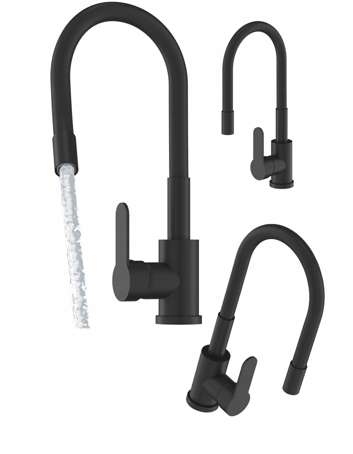 Flexibilní Kuchyňský Kohout Černý S Výpustí Dřez Ohebný Grado
