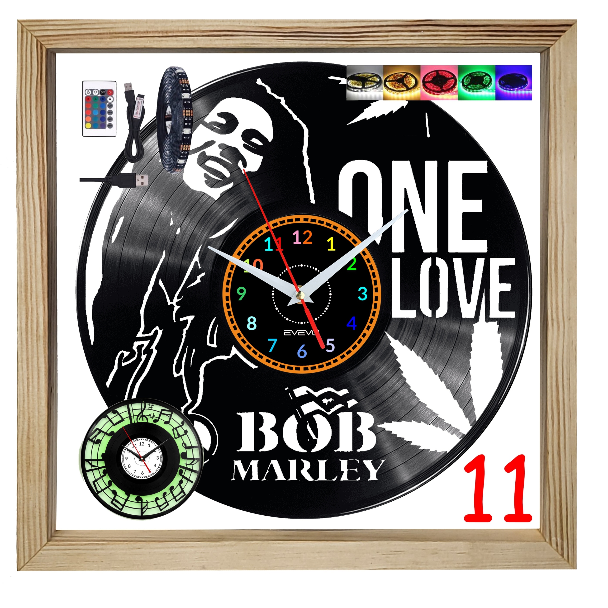 Nástěnné hodiny Jamajka Pop Star Dřevěný rám 32x32 cm Rgb Led Svítí