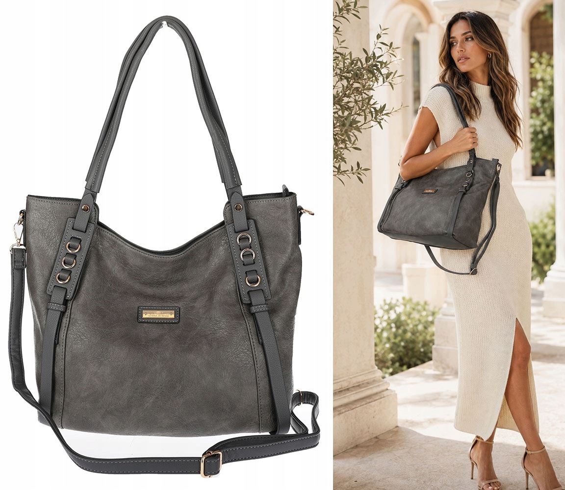 Dámská shopper kabelka prostorná elegantní do práce taška CH914 Šedá