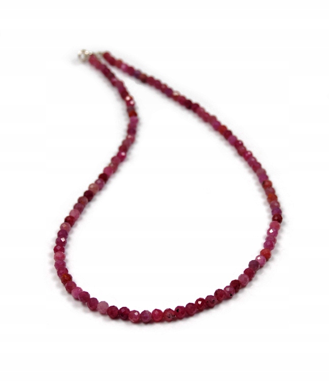Náhrdelník přírodní Rubínové fasetované kuličky 4 mm, zapínání stříbrné 925