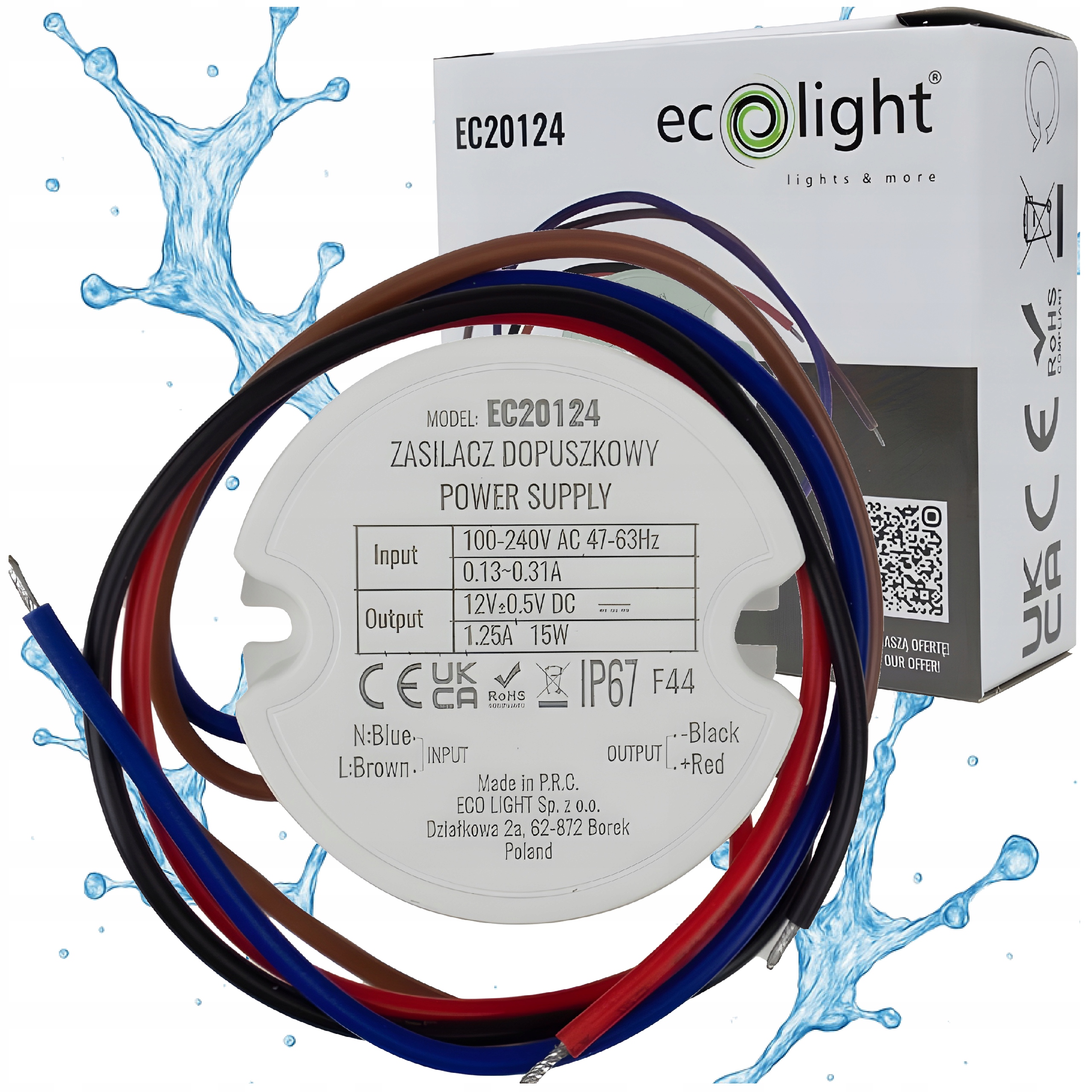 Zasilacz Led Transformator 12V Do Puszki Hermetyczny 1,25A 15W Wodoodporny