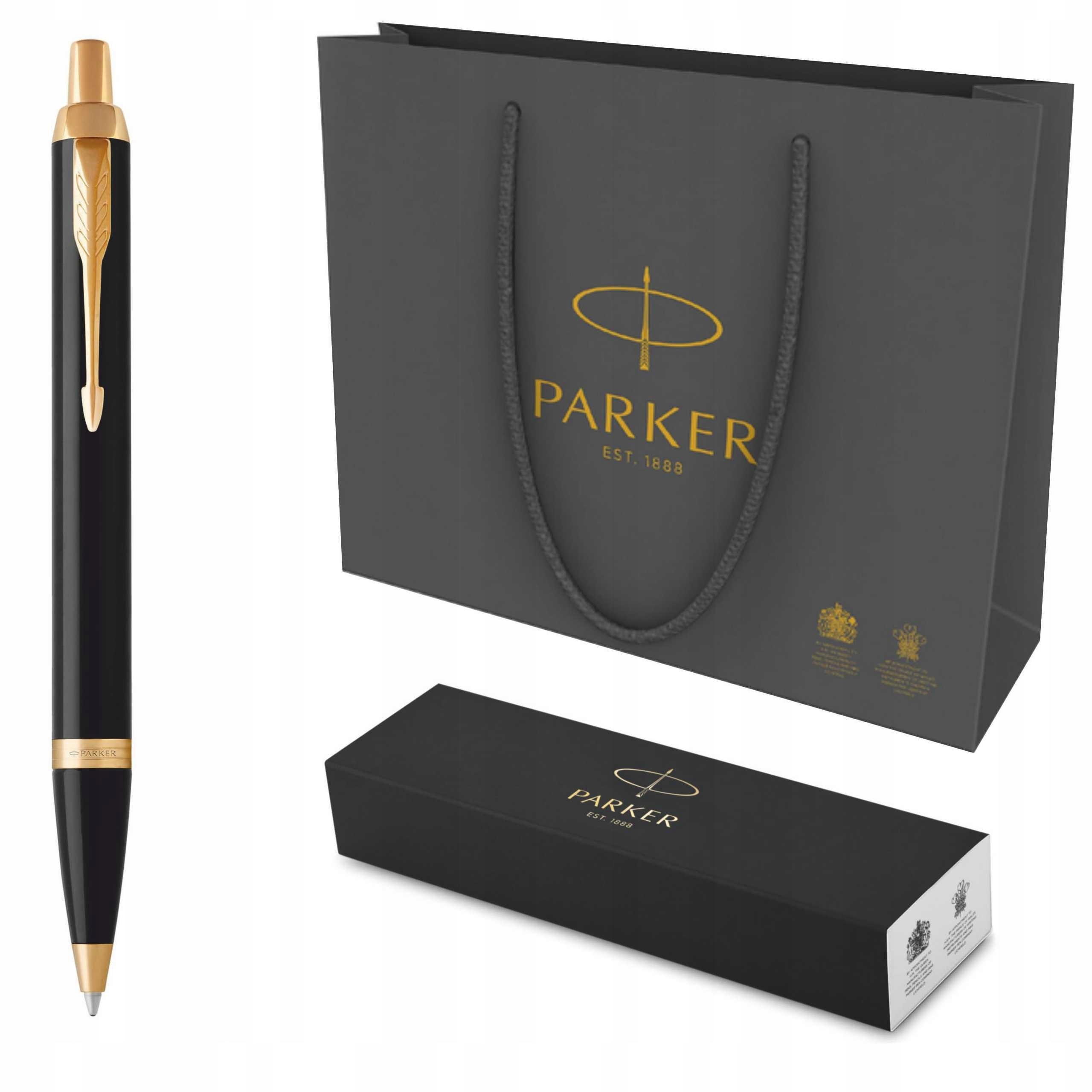 Długopis Parker IM Gt czarny złote wykończenia Torebka prezentowa Kartonik