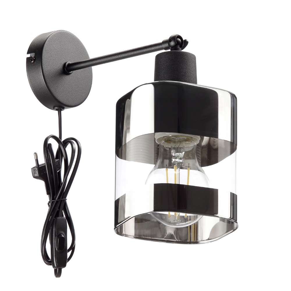 nástěnná Lampa Skleněné Stínidlo Chromované Zásuvka E27