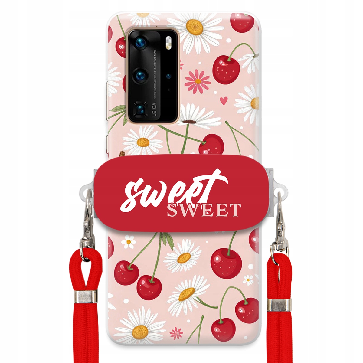 Puzdro pre Huawei P40 Pro Červené vodítko Crossbody držiak Sweet Kvet čerešne