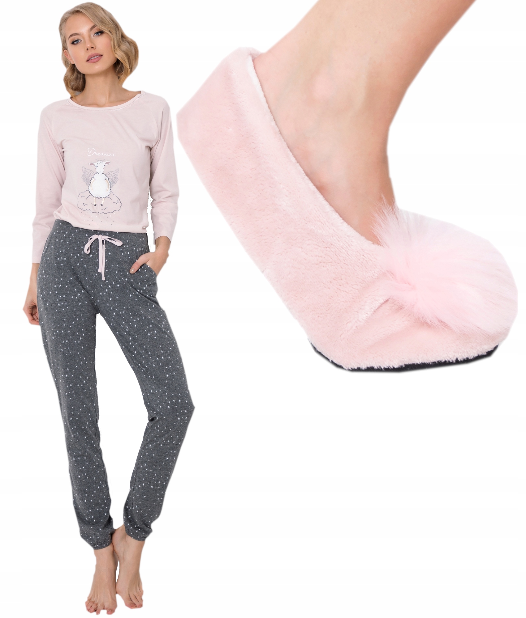 Súprava dlhé pyžamo DEBBIE+ papuče *XL* ružová