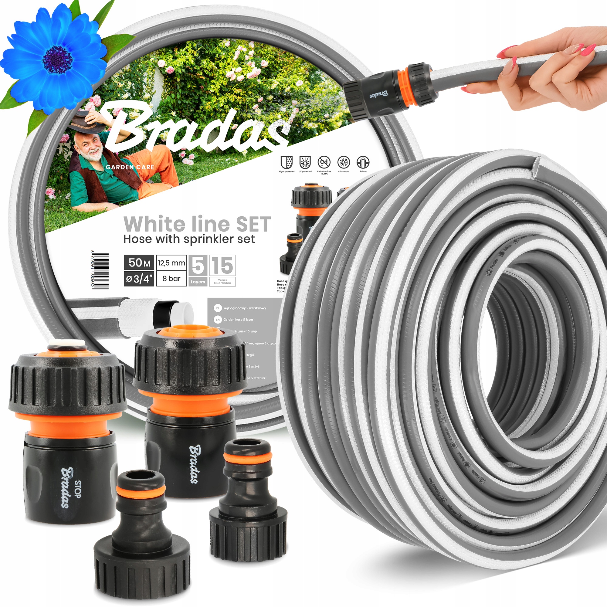 Záhradná Hadica 3/4 50 m 5-VRSTVOVÁ, navíjacia, pružná, gumová, Šlauf Vody Yo