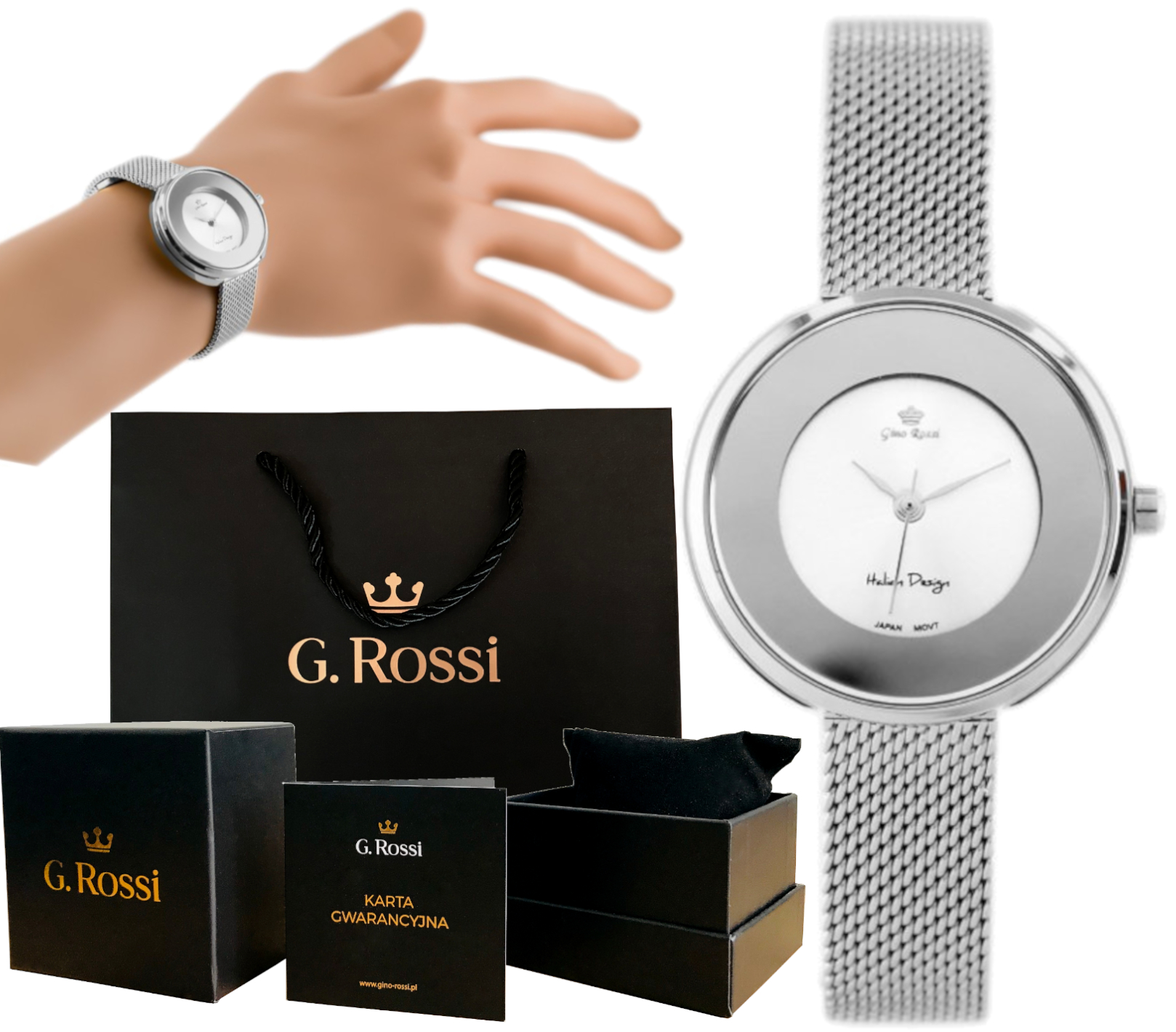 

Srebrny Zegarek Damski G. Rossi Bransoleta Box
