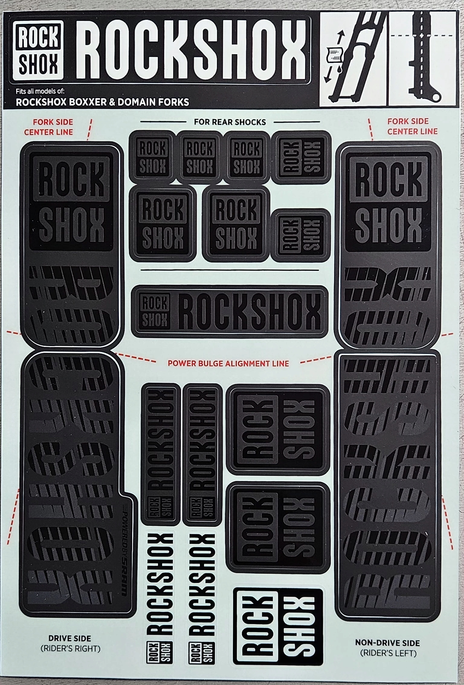 Naklejki na lagi RockShox Fork Decal Kit 35mm Dual Crown stealth