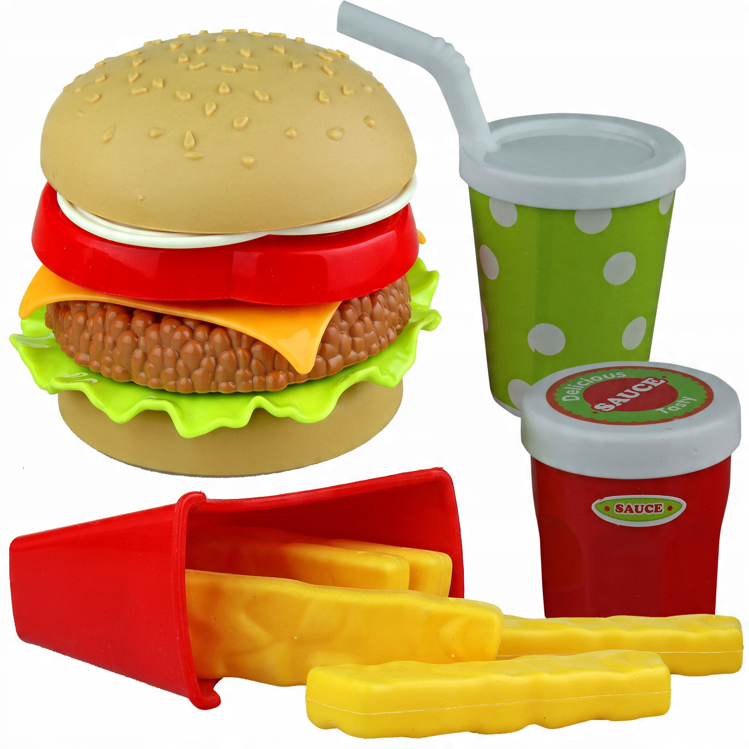 

Zestaw Fast Food Jedzenie Frytki Hamburger