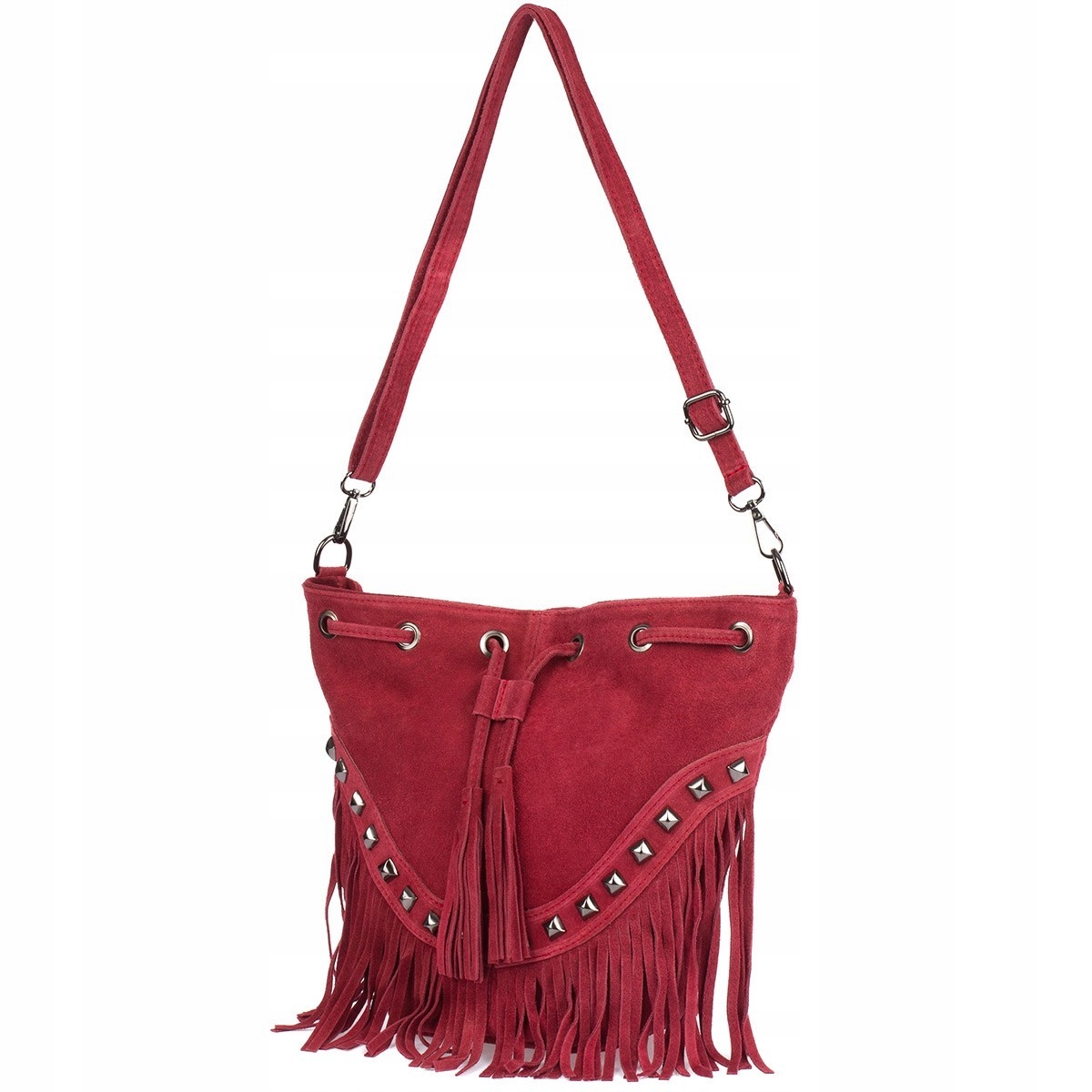 Bordó dámská kabelka Taška Kůže Semiš Třásně Italská X39