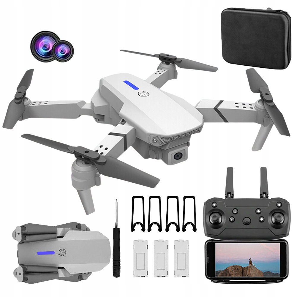 Multifunkční Dron Quadrocopter Hračka 4K 2 Kamery 100 Metrů 1800 Mah