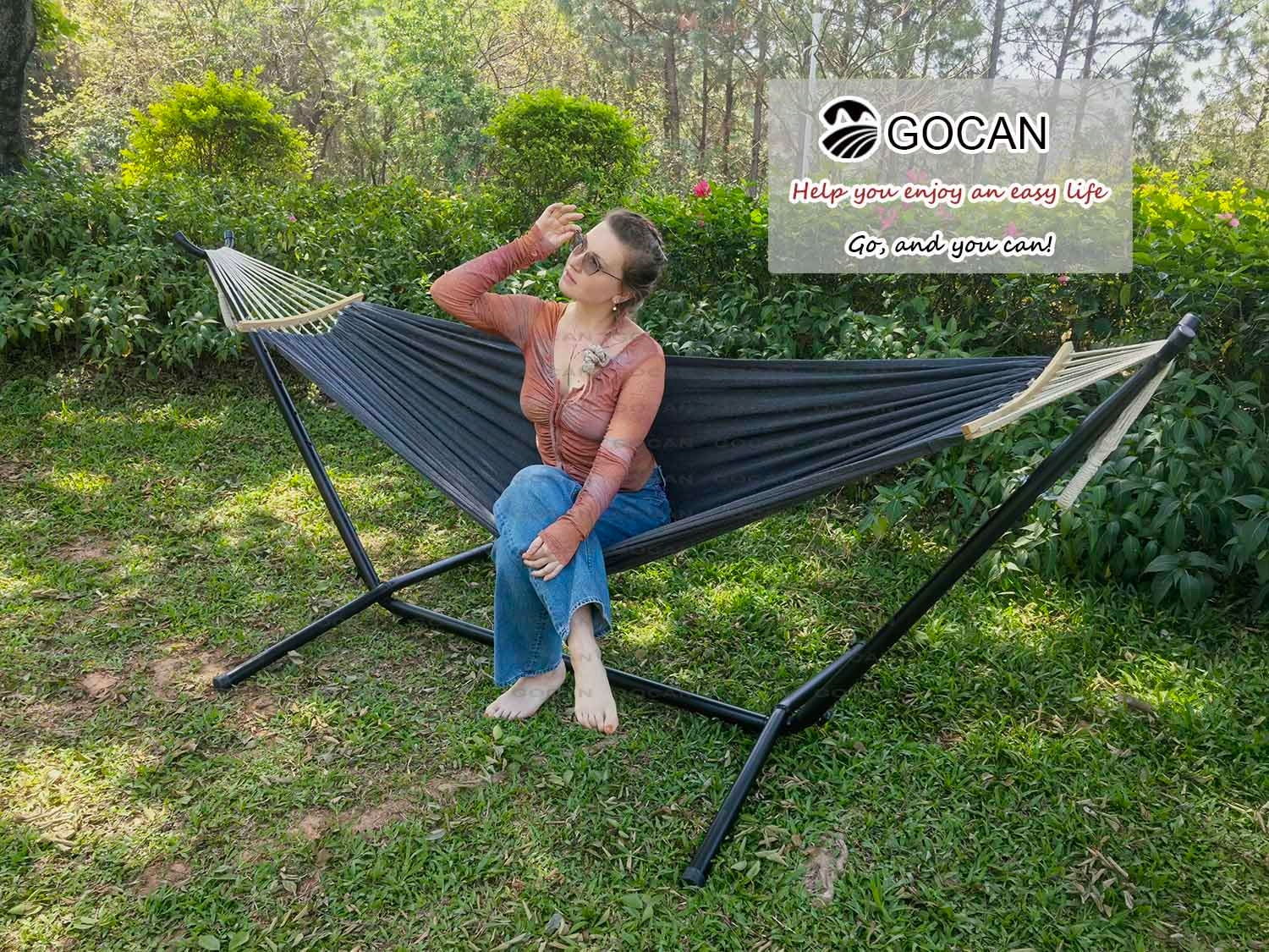 GOCAN Hamak Dwuosobowy 220x150cm 300kg Bawełna Na Zewnątrz i Wewnątrz — miniatura 6