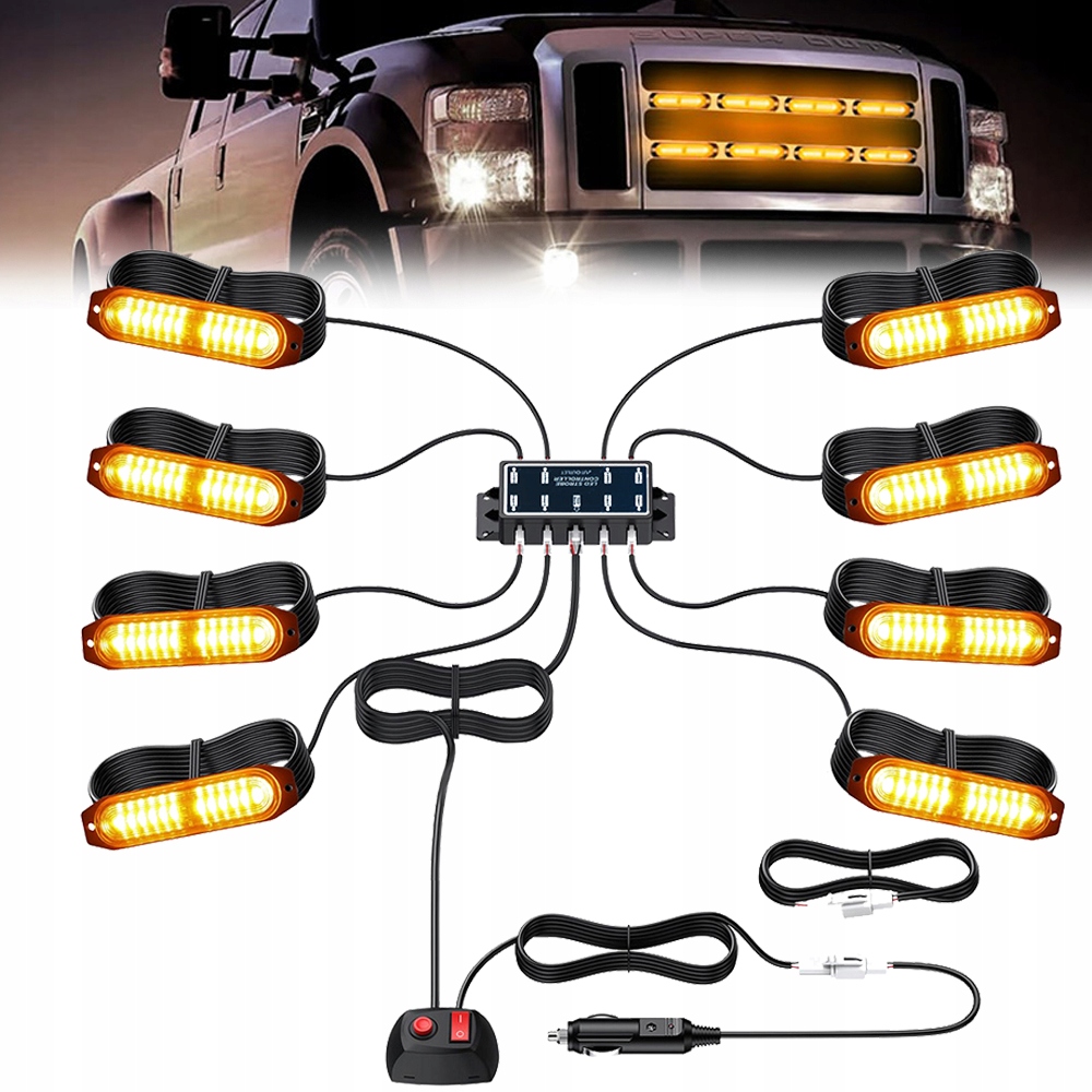 8 x Výstražné Lampy Stroboskop Pomoc Autopřepravník 12 Led 12V 24V IP65