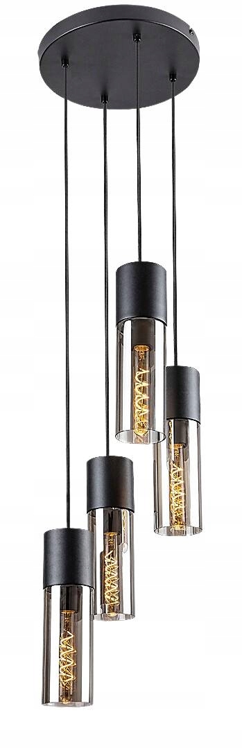 Závesná kaskádová lampa čierna nad jedálenský stôl do obývačky, 4 tuby Rabalux