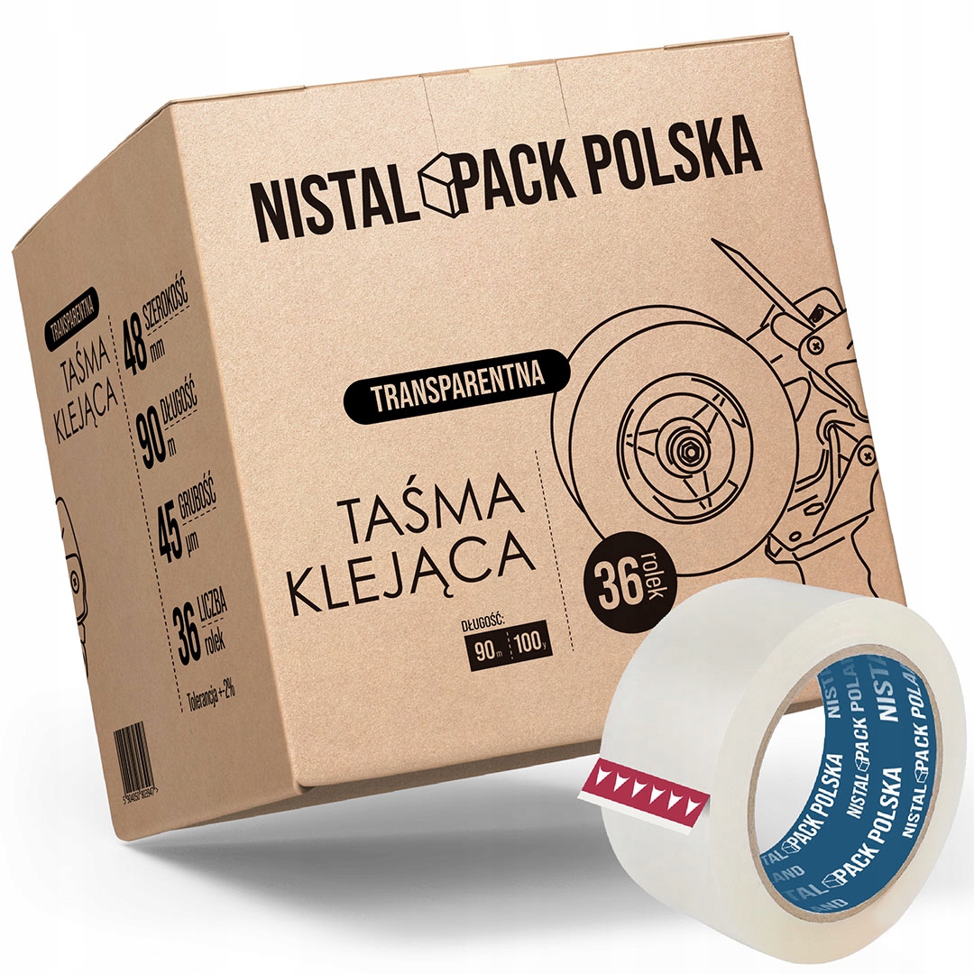 Taśma klejąca pakowa przezroczysta samoprzylepna 48mm 90m 100y Karton 36szt