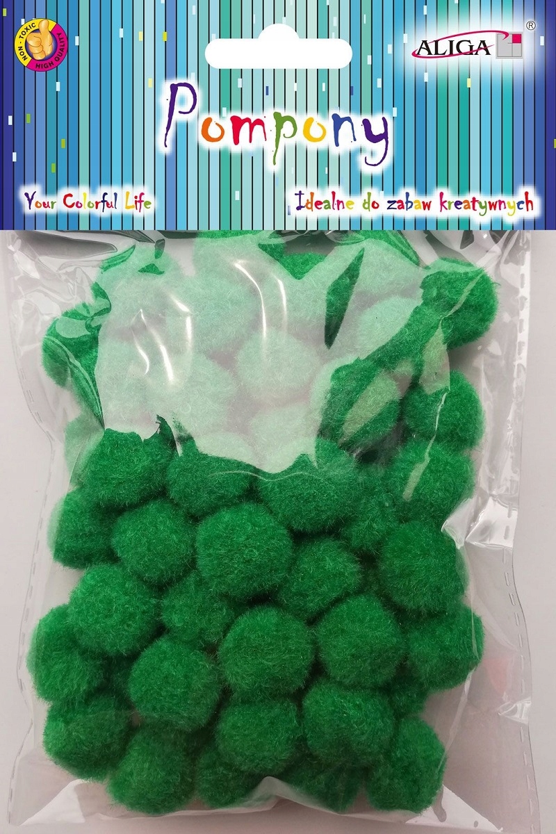 ZIELONE POMPONY PLUSZOWE AKRYL POMPON 2CM 60 SZTUK