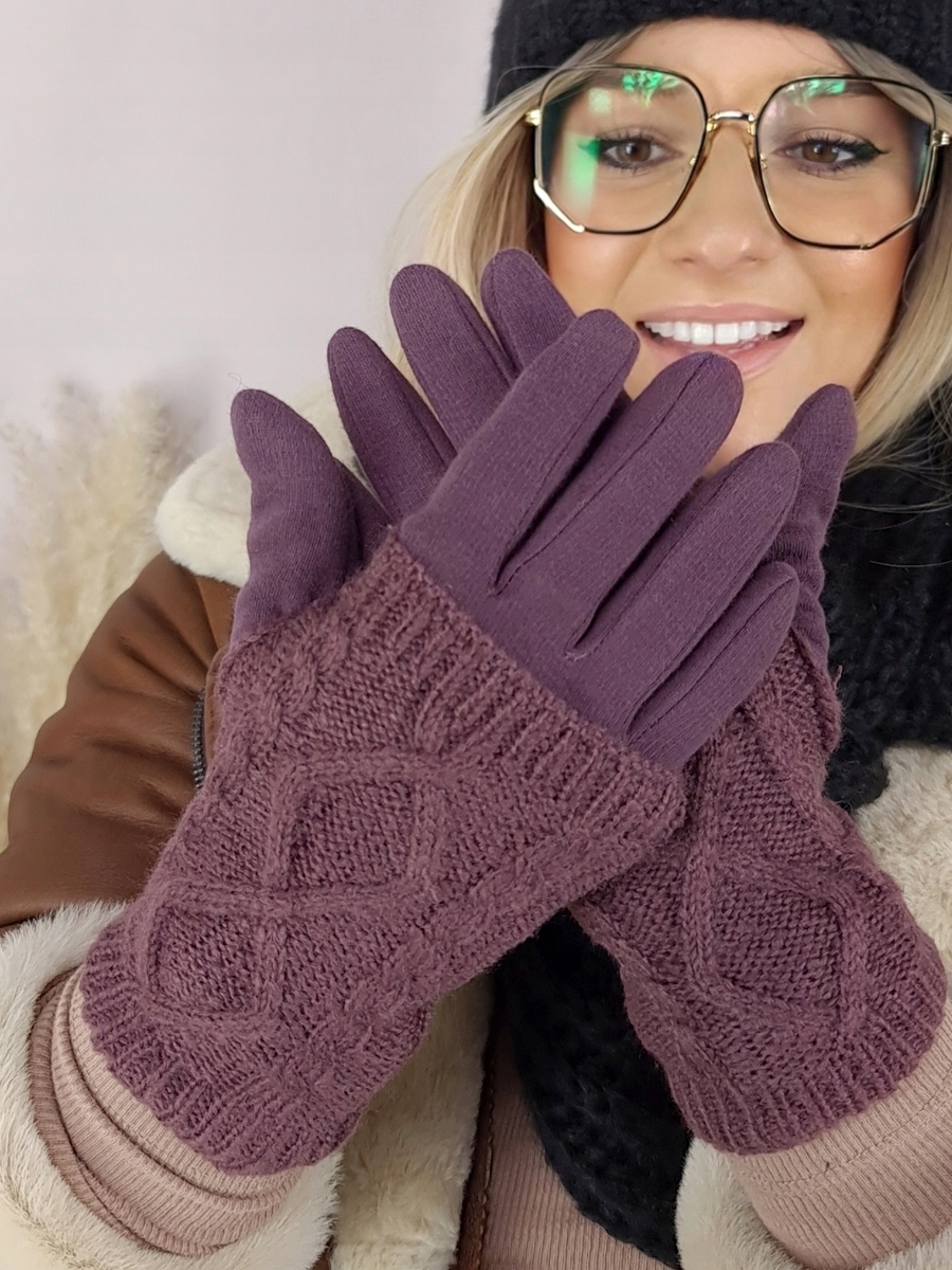 CIEPŁE RĘKAWICZKI DOTYKOWE damskie OCIEPLANE zimowe mitenki 3w1 - KOLORY Wzór dominujący bez wzoru