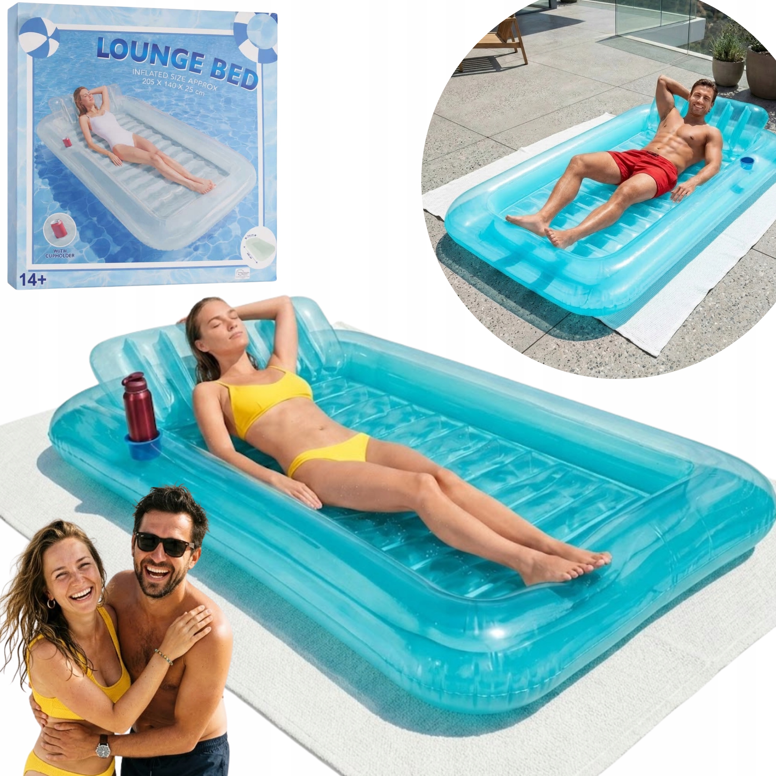 Materac Dmuchany Basenowy Do Wody Opalania Duży XXL 205x140 CM Niebieski