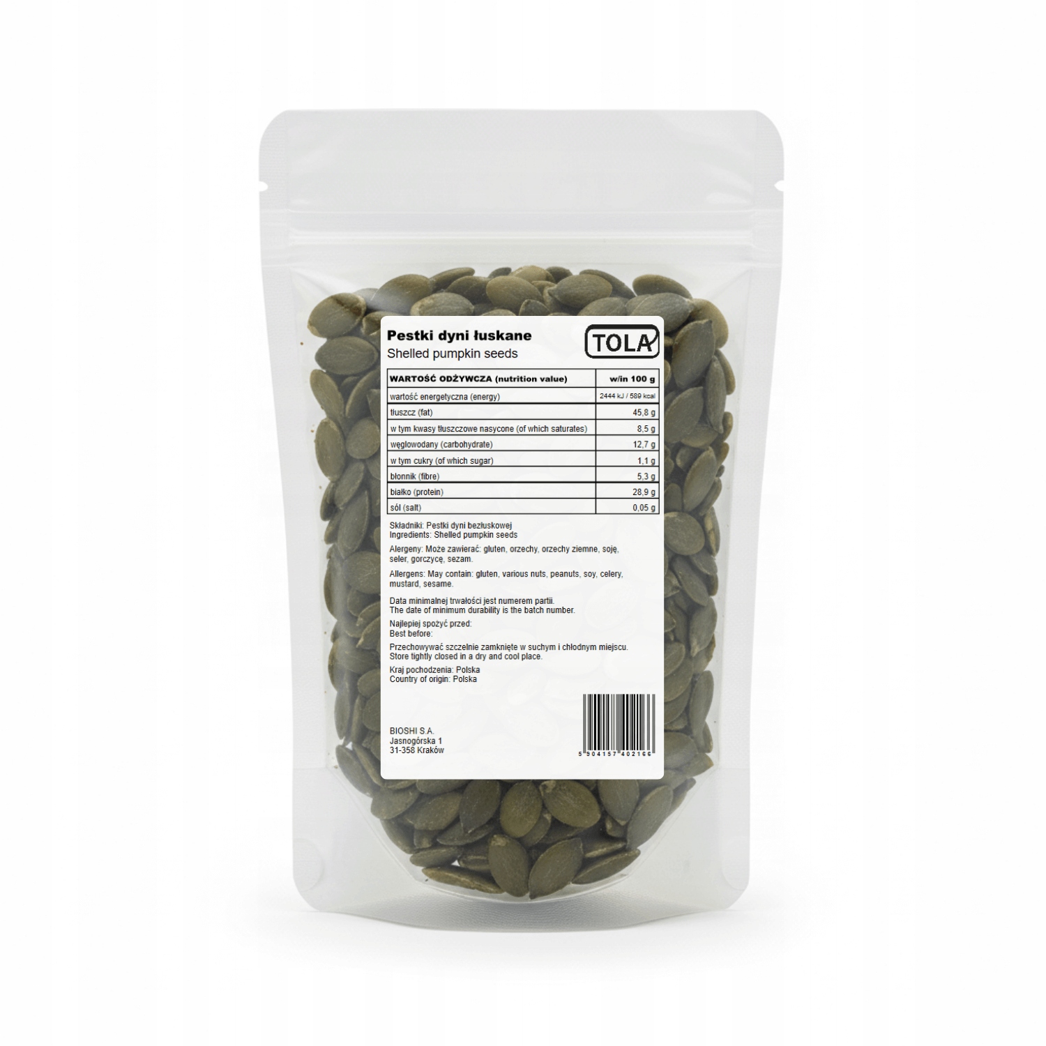 Pestki dyni łuskane 5kg naturalne, Tola