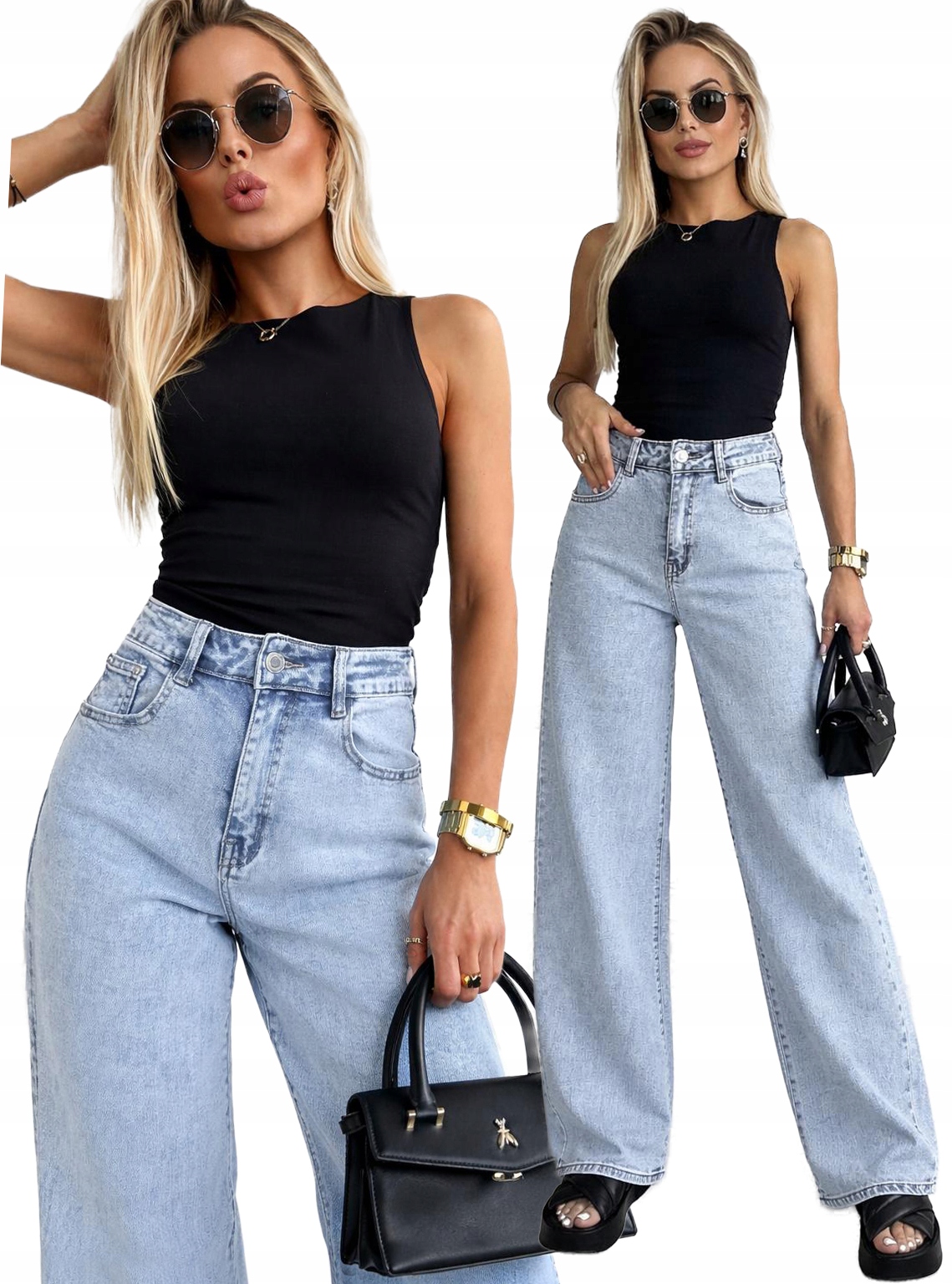 Spodnie damskie Jeansy wysoki stan Wide Leg Plus Size 50 Missisipi