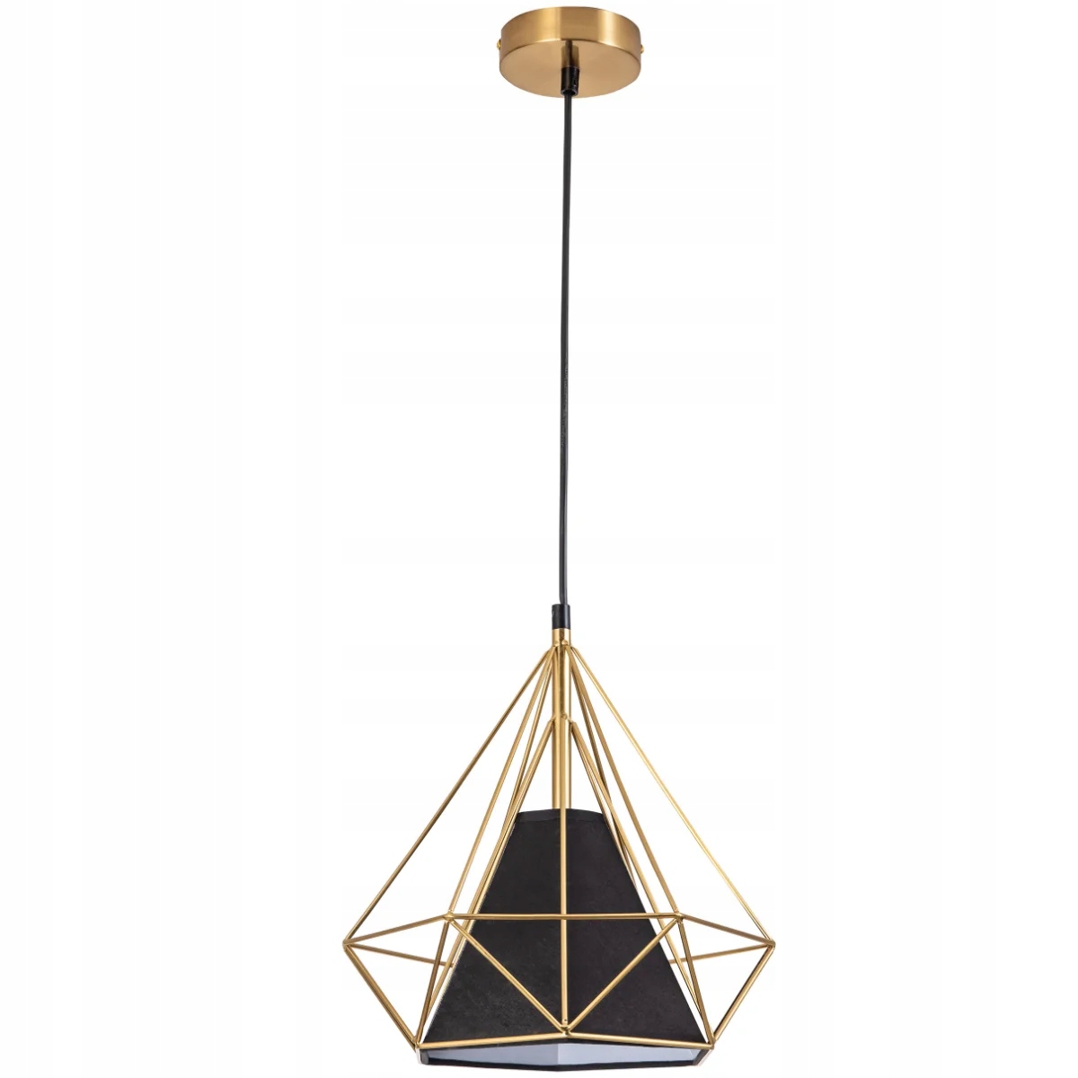 Závěsná zlatá drátěná lampa s černým retro loftovým stínítkem nad stůl Polux